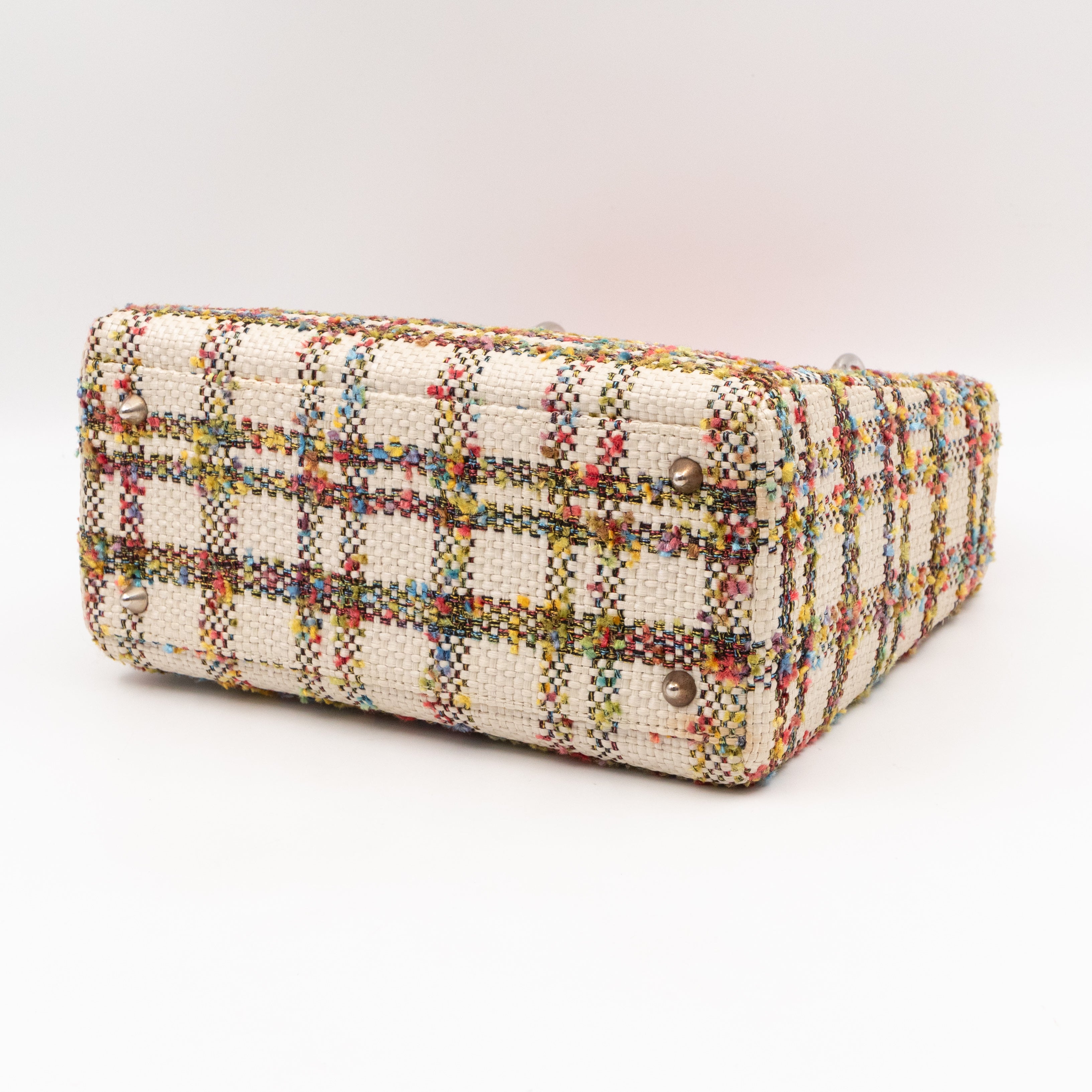 Lady Dior Medium Cream Raffia Tweed Orange Leather