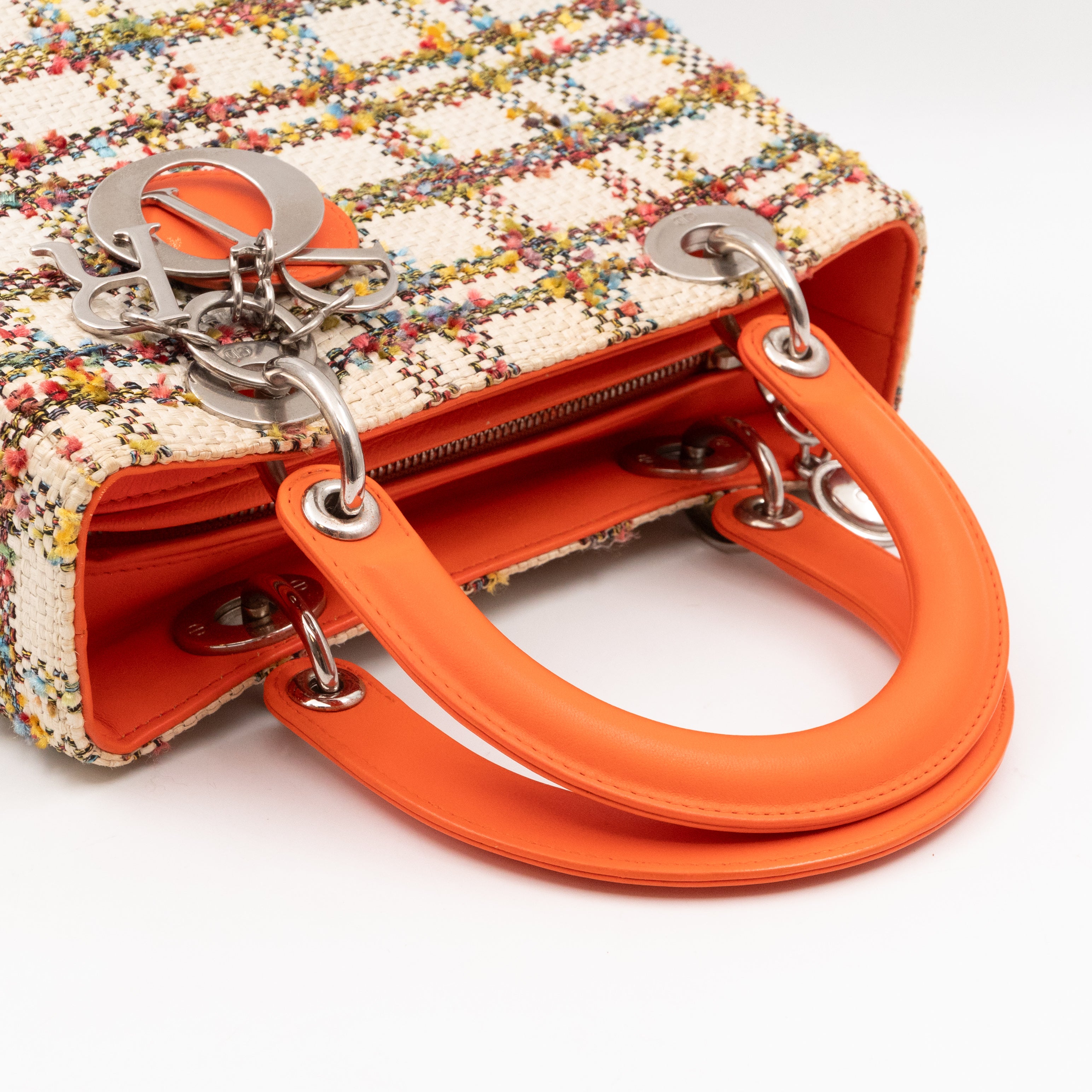 Lady Dior Medium Cream Raffia Tweed Orange Leather