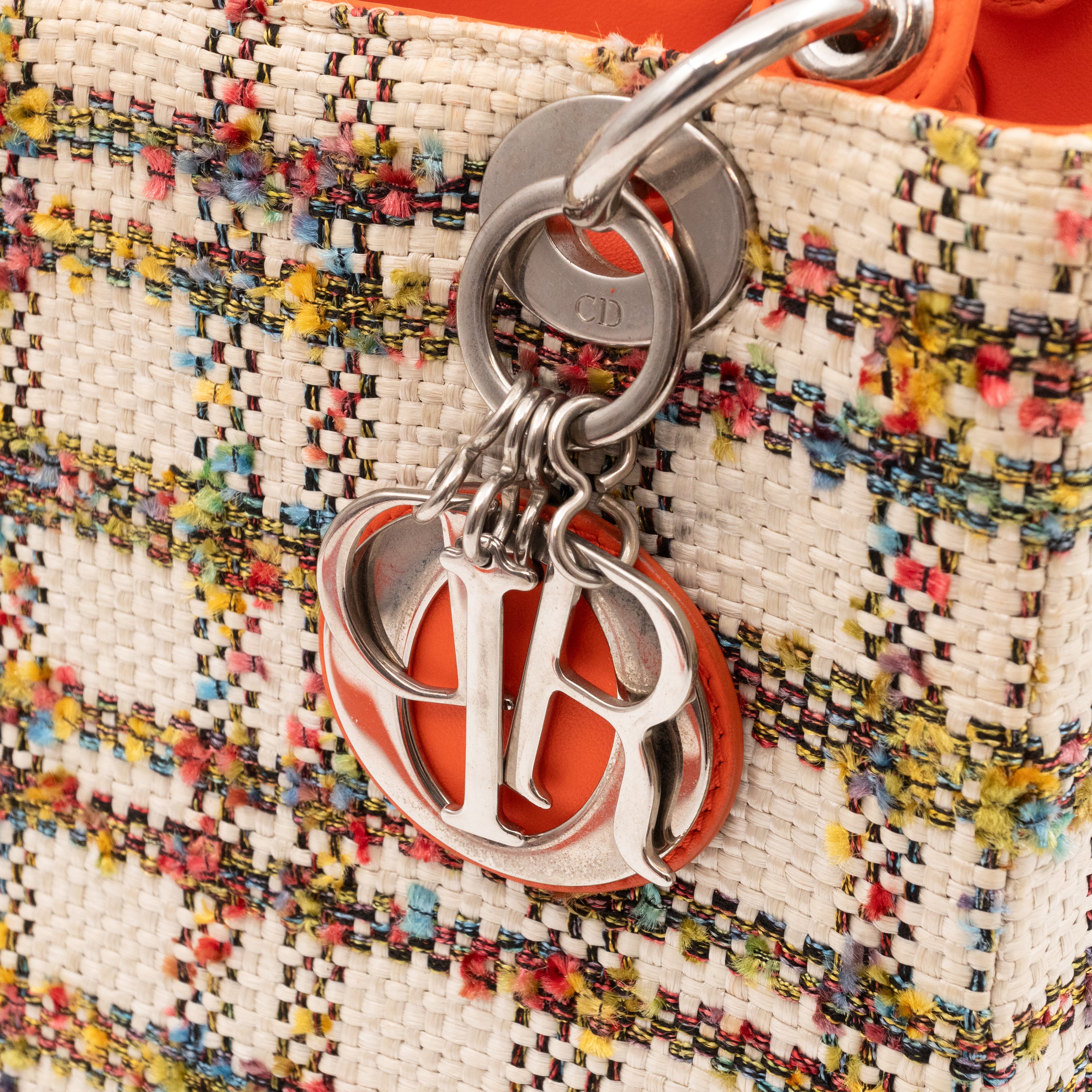Lady Dior Medium Cream Raffia Tweed Orange Leather