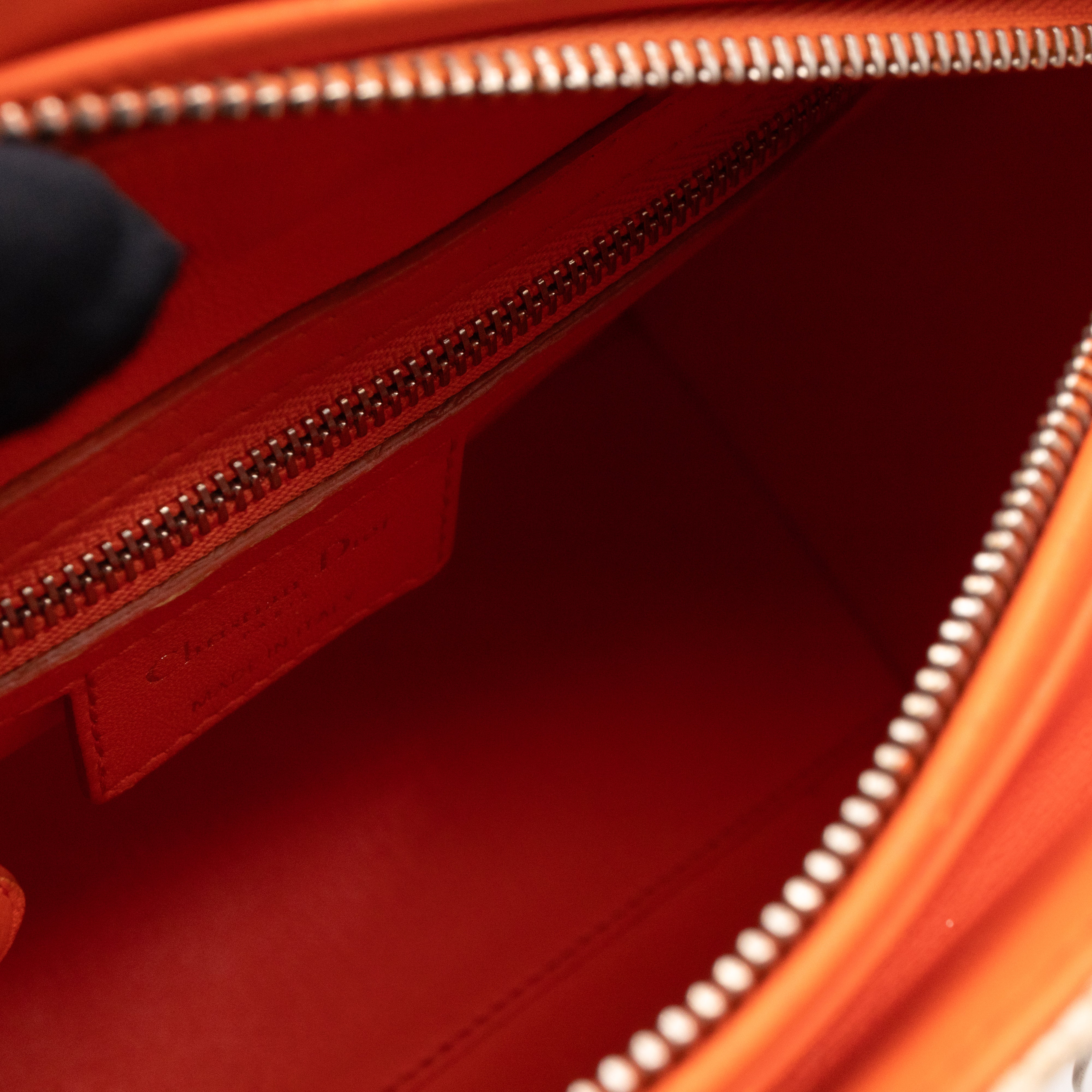 Lady Dior Medium Cream Raffia Tweed Orange Leather