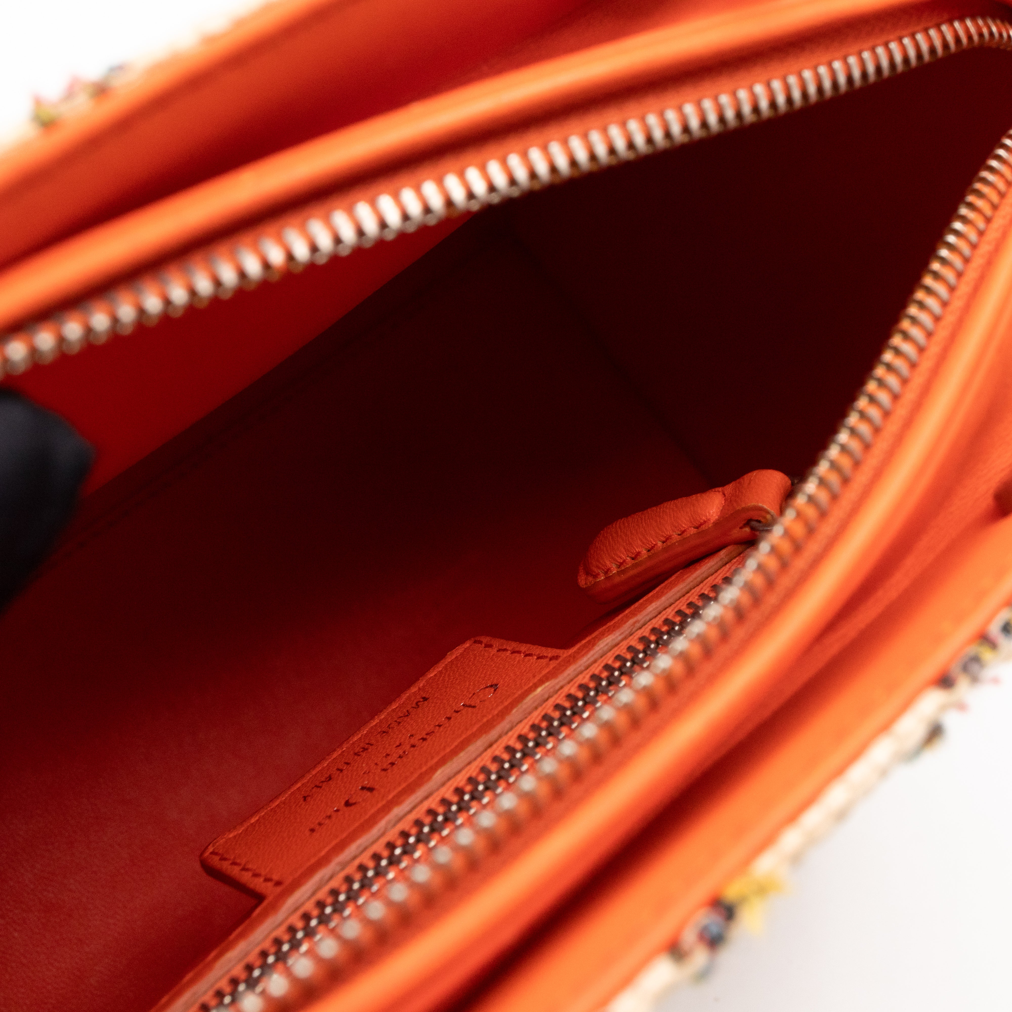 Lady Dior Medium Cream Raffia Tweed Orange Leather