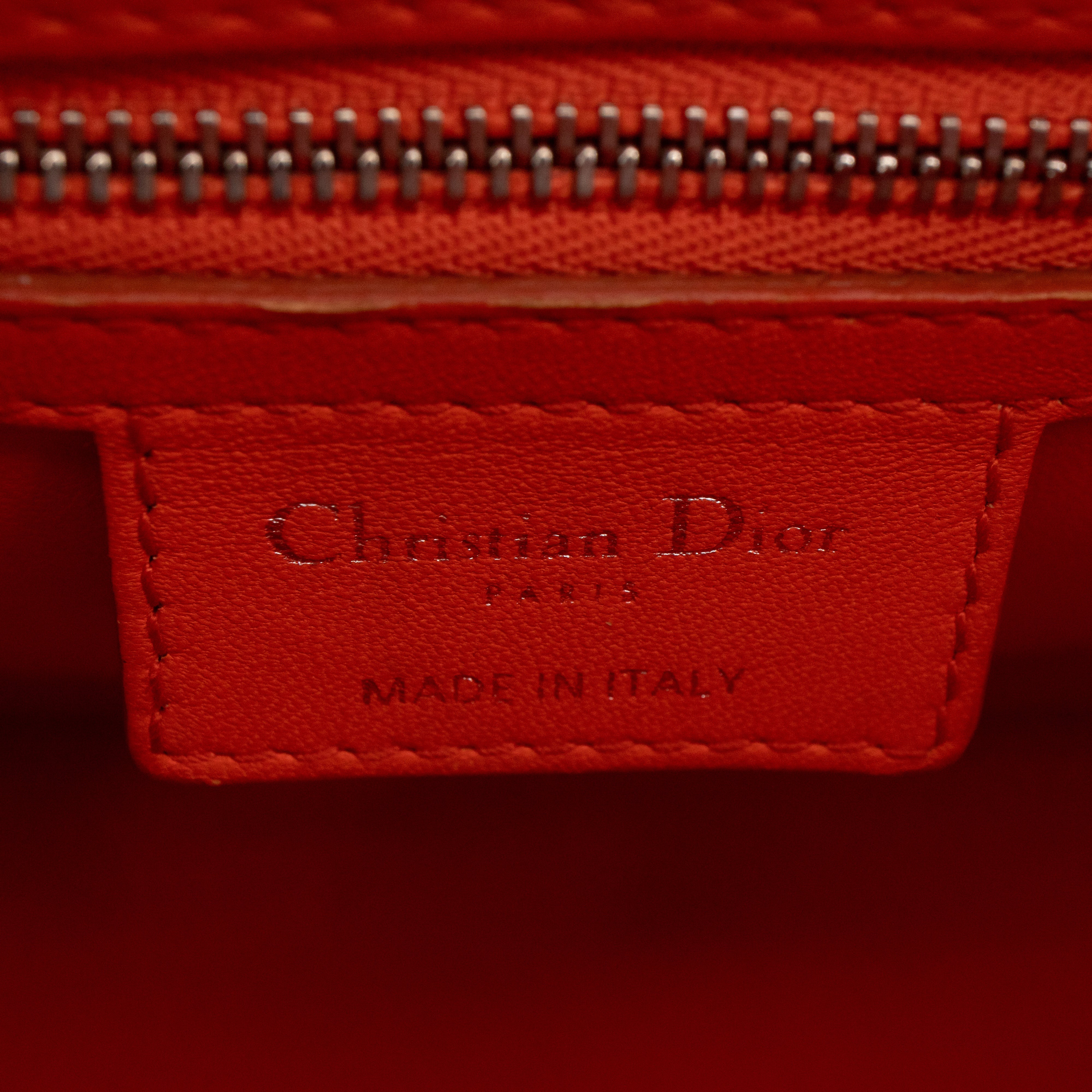 Lady Dior Medium Cream Raffia Tweed Orange Leather