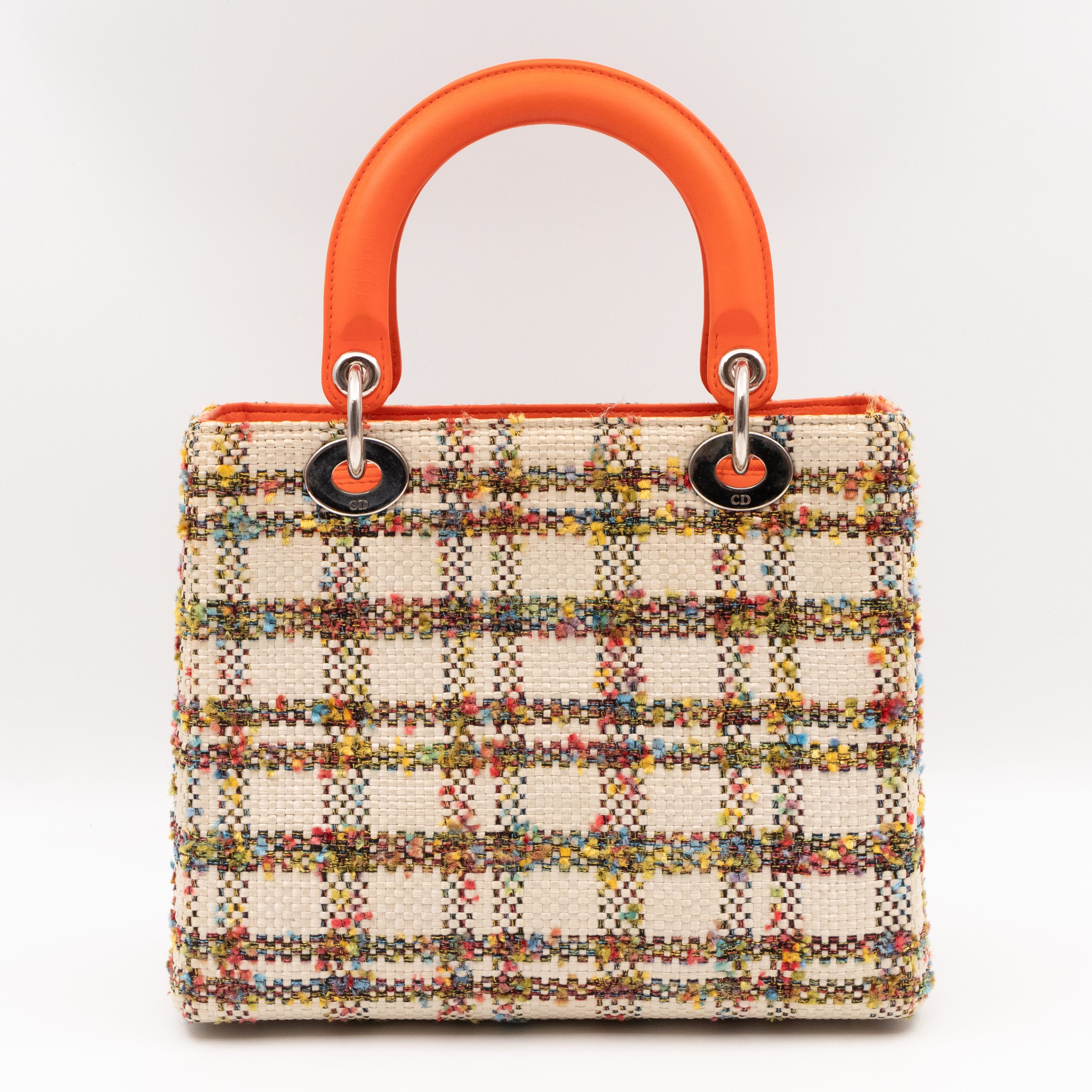 Lady Dior Medium Cream Raffia Tweed Orange Leather