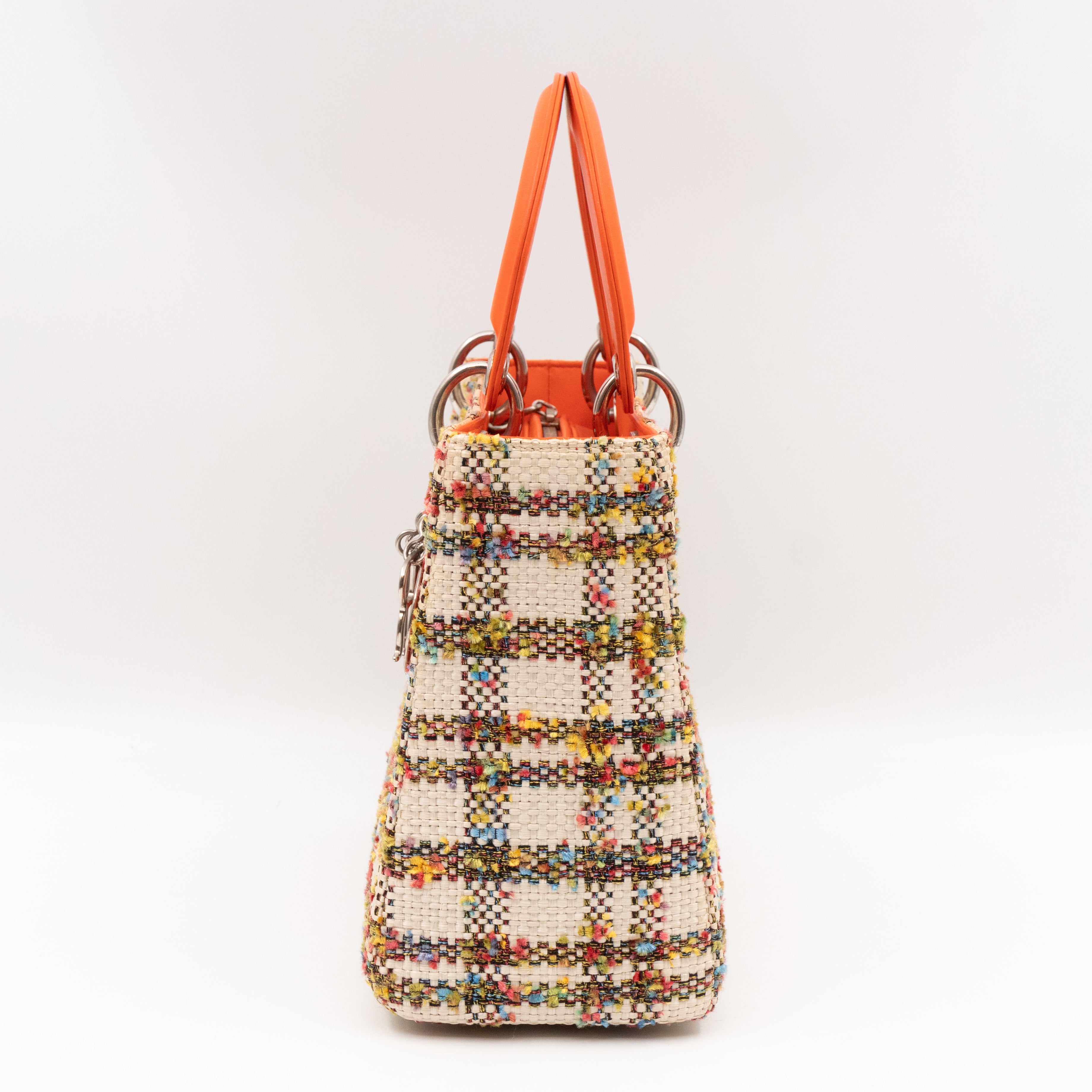 Lady Dior Medium Cream Raffia Tweed Orange Leather