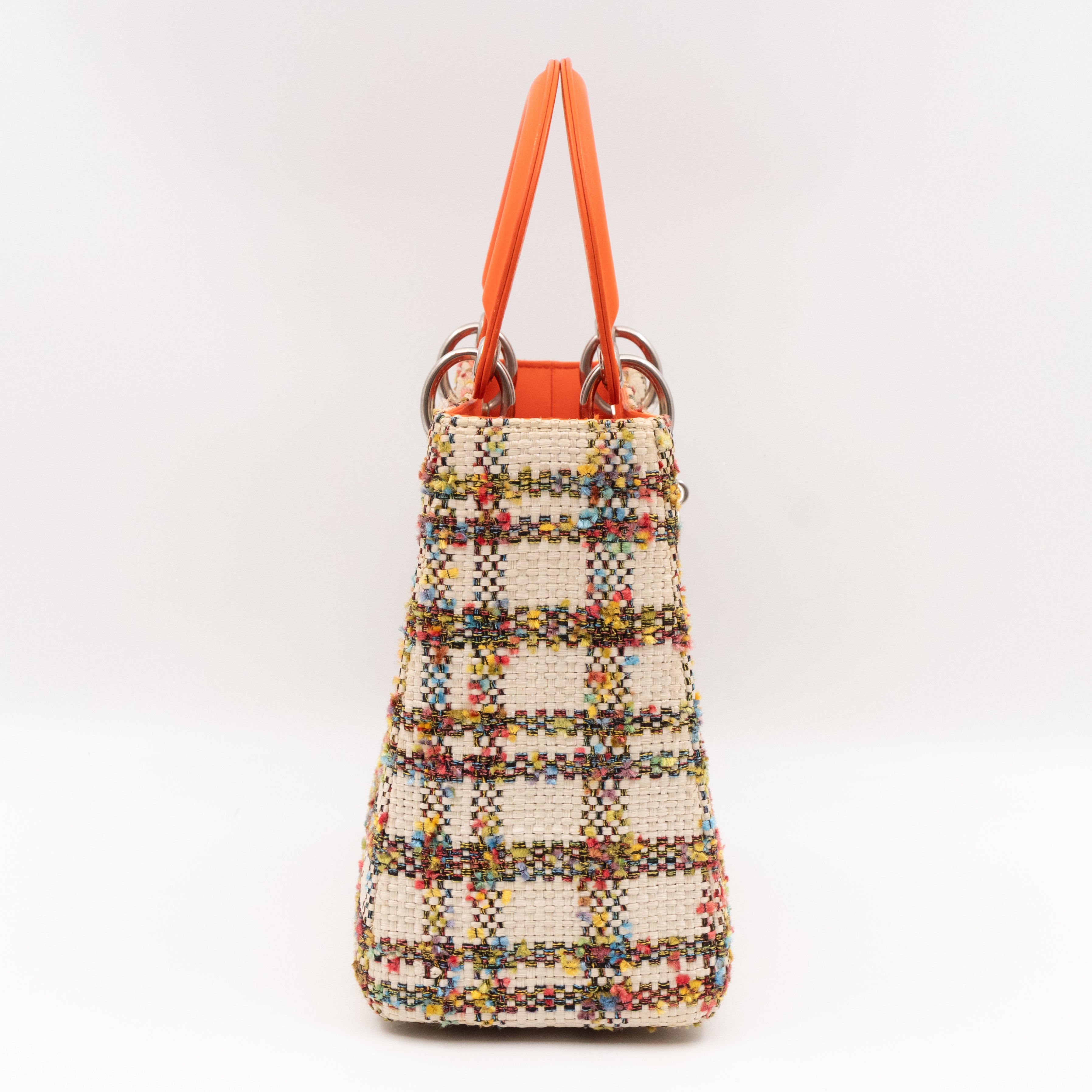 Lady Dior Medium Cream Raffia Tweed Orange Leather