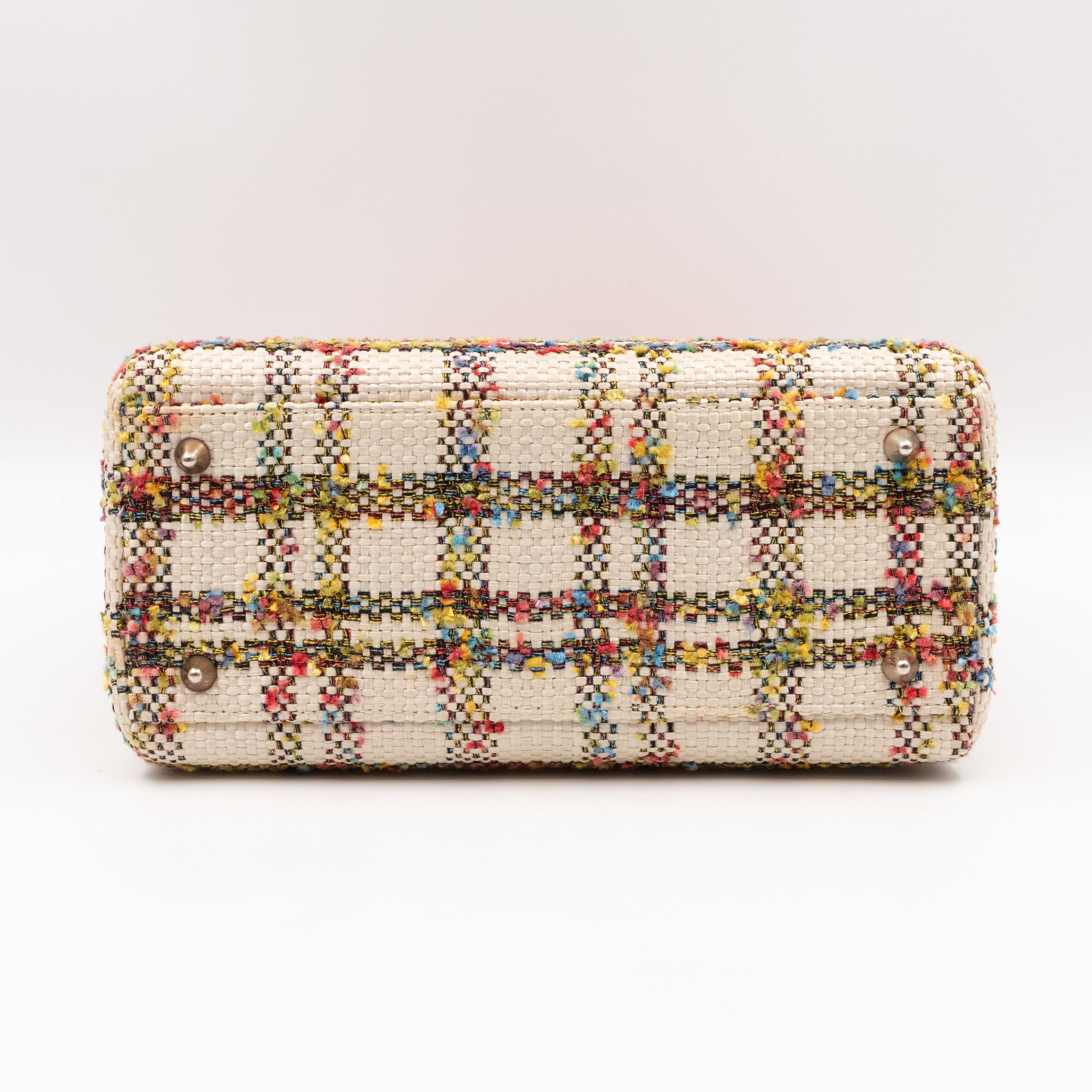 Lady Dior Medium Cream Raffia Tweed Orange Leather