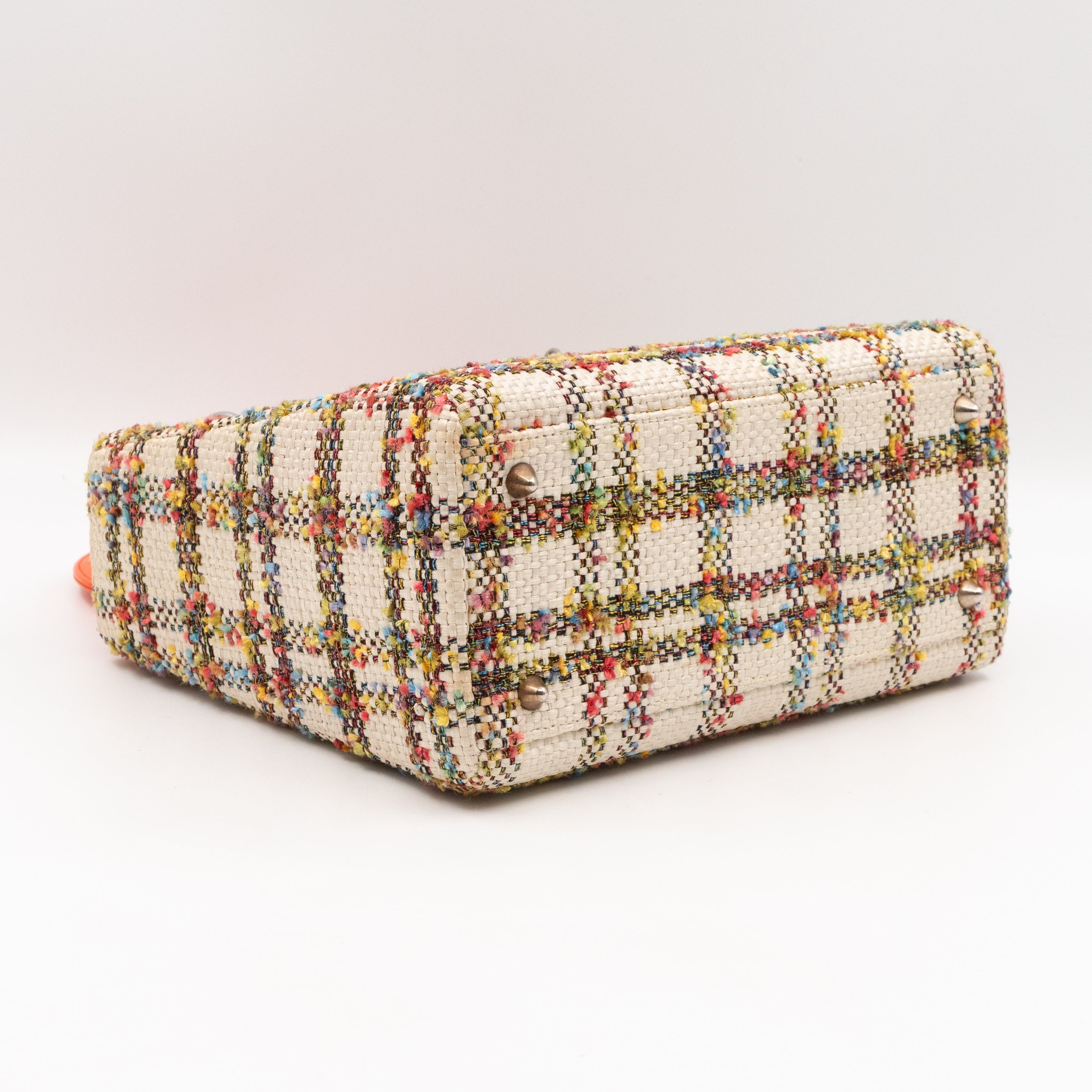 Lady Dior Medium Cream Raffia Tweed Orange Leather