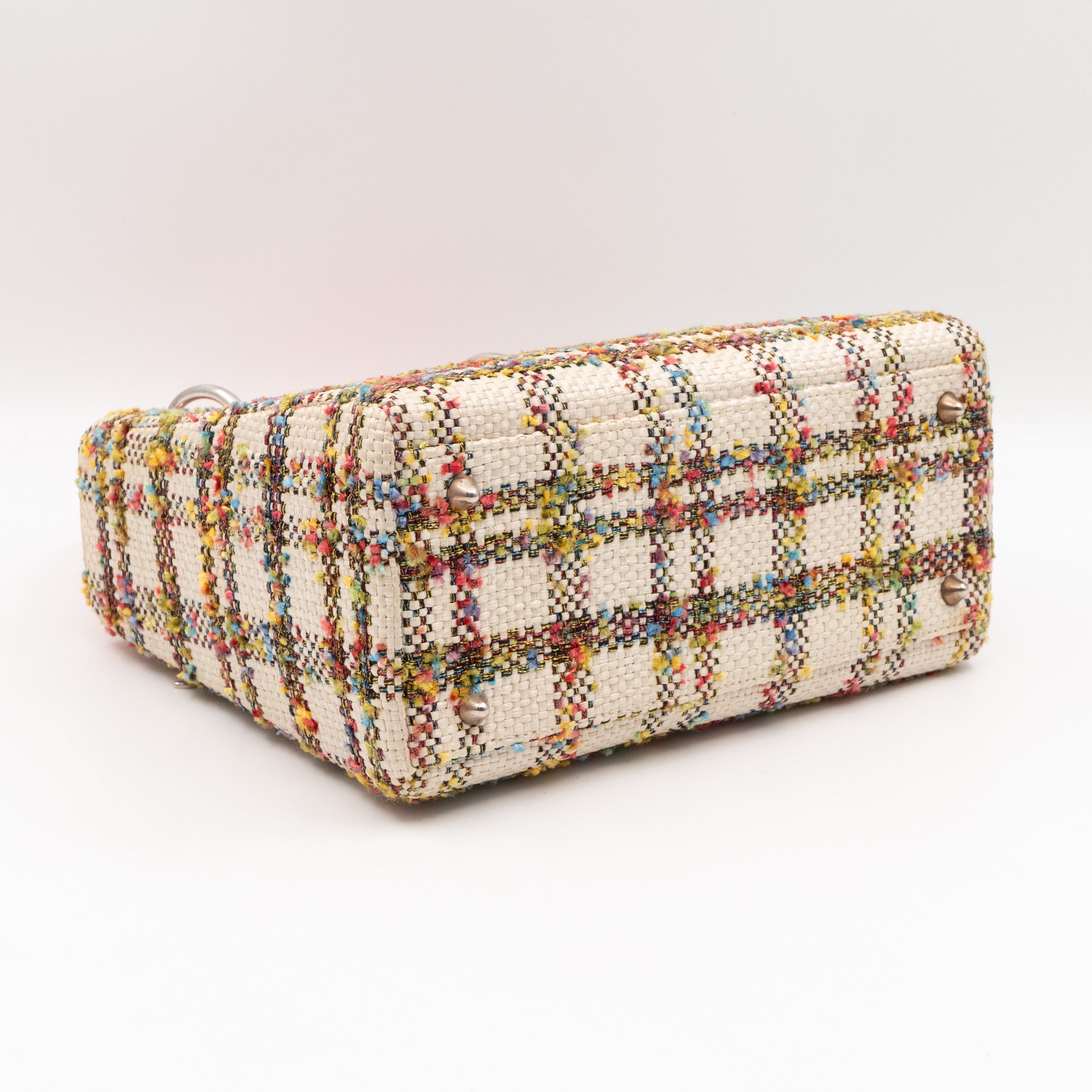 Lady Dior Medium Cream Raffia Tweed Orange Leather