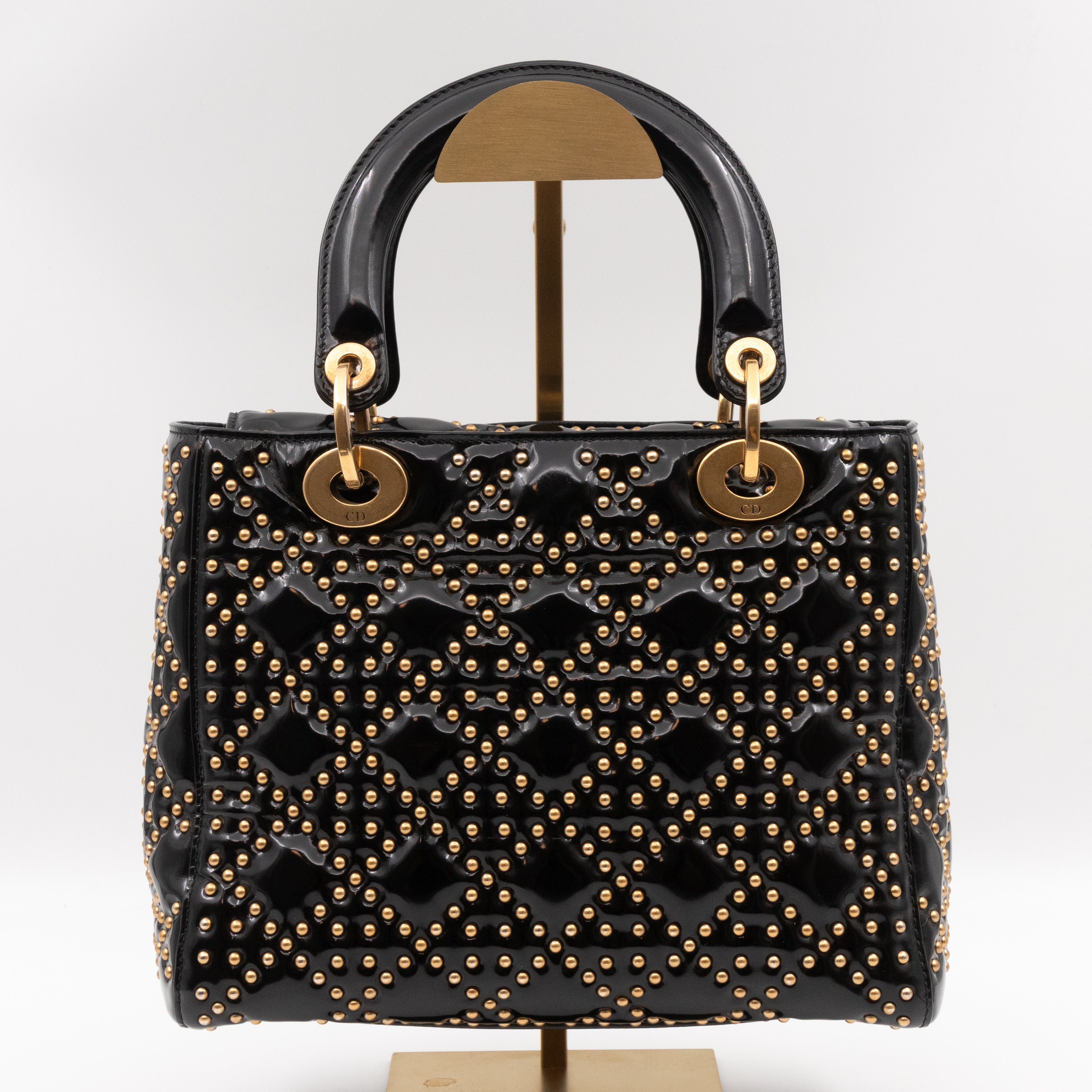 Lady Dior Medium Studded Black Patent Leather