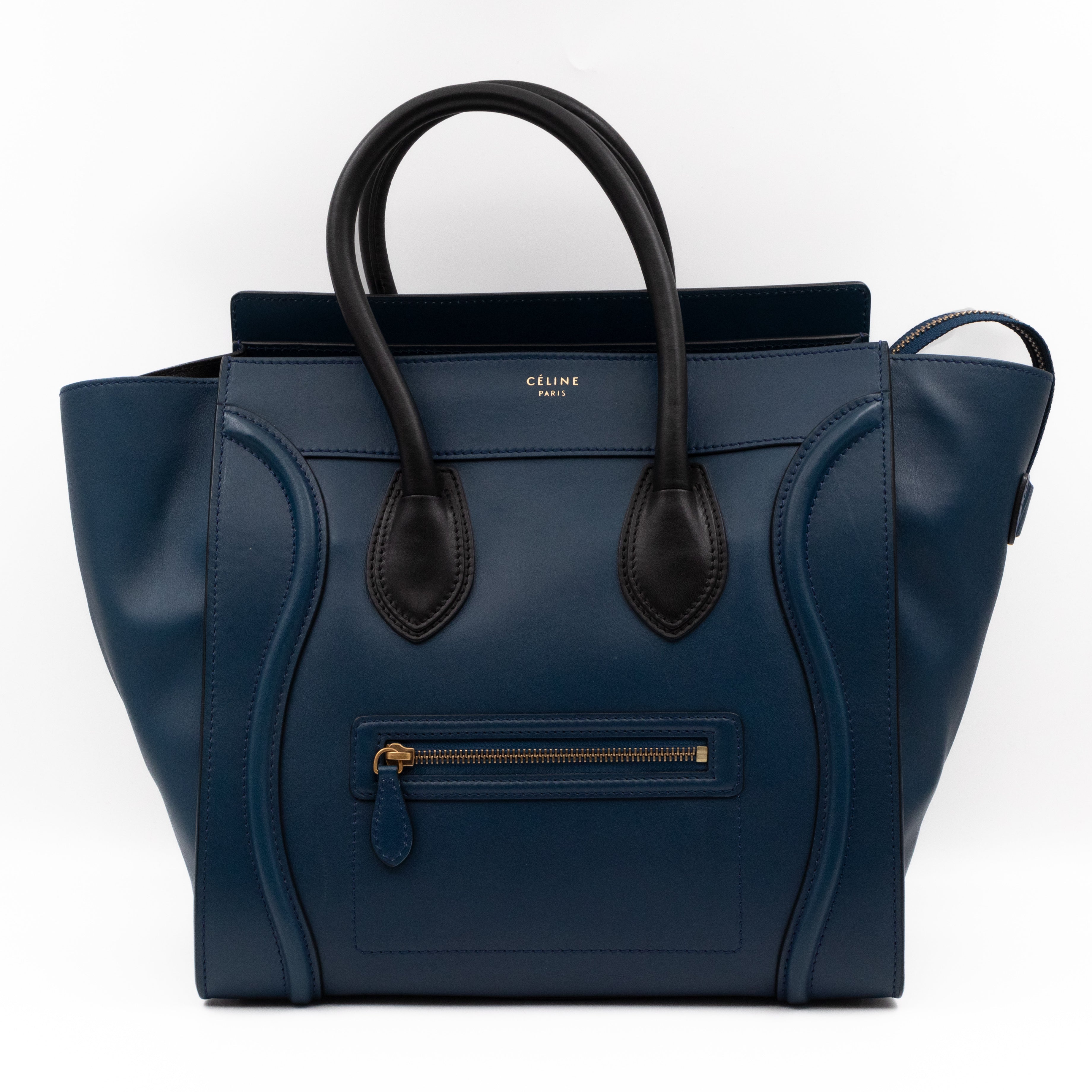 Mini Luggage Blue Leather with Black Handles