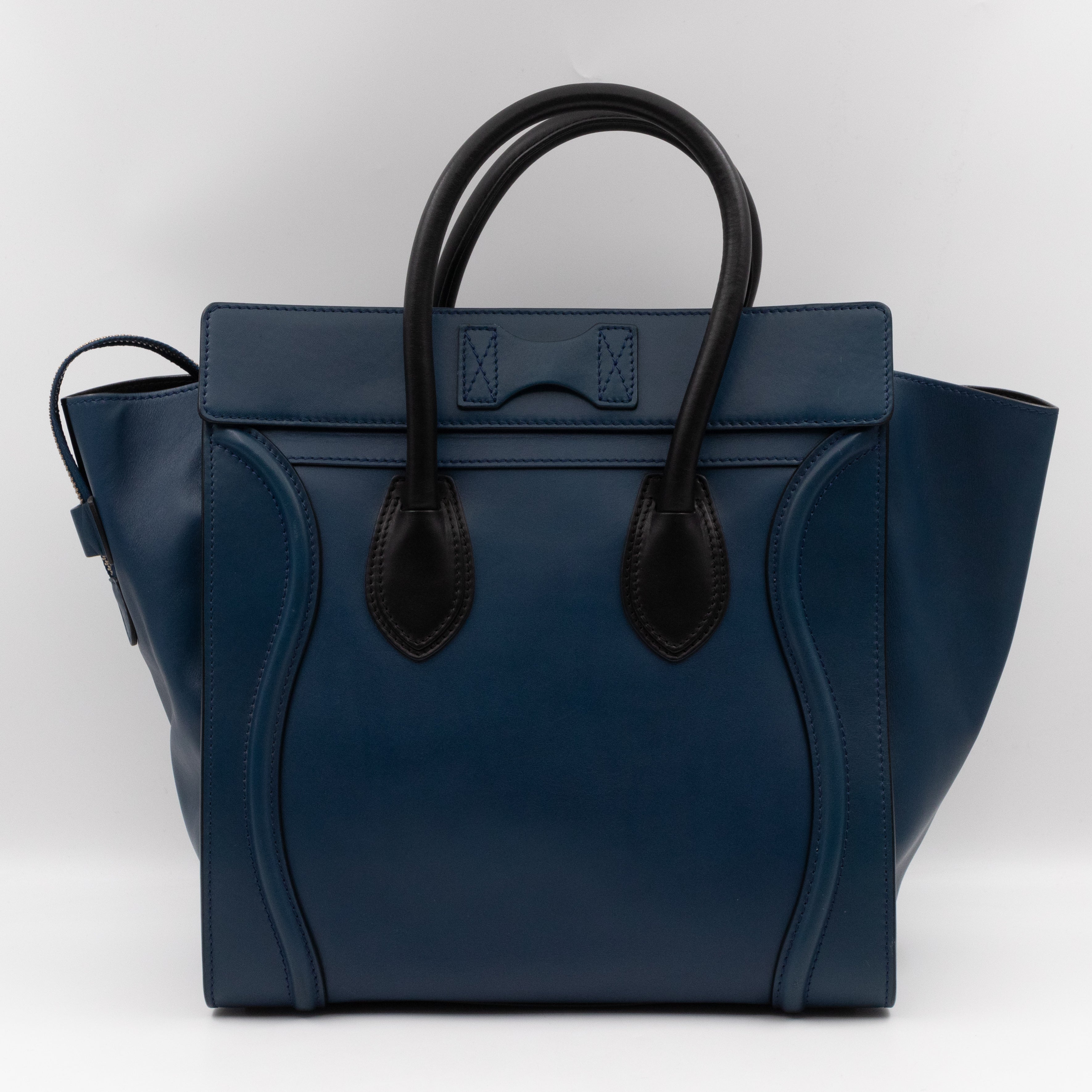 Mini Luggage Blue Leather with Black Handles