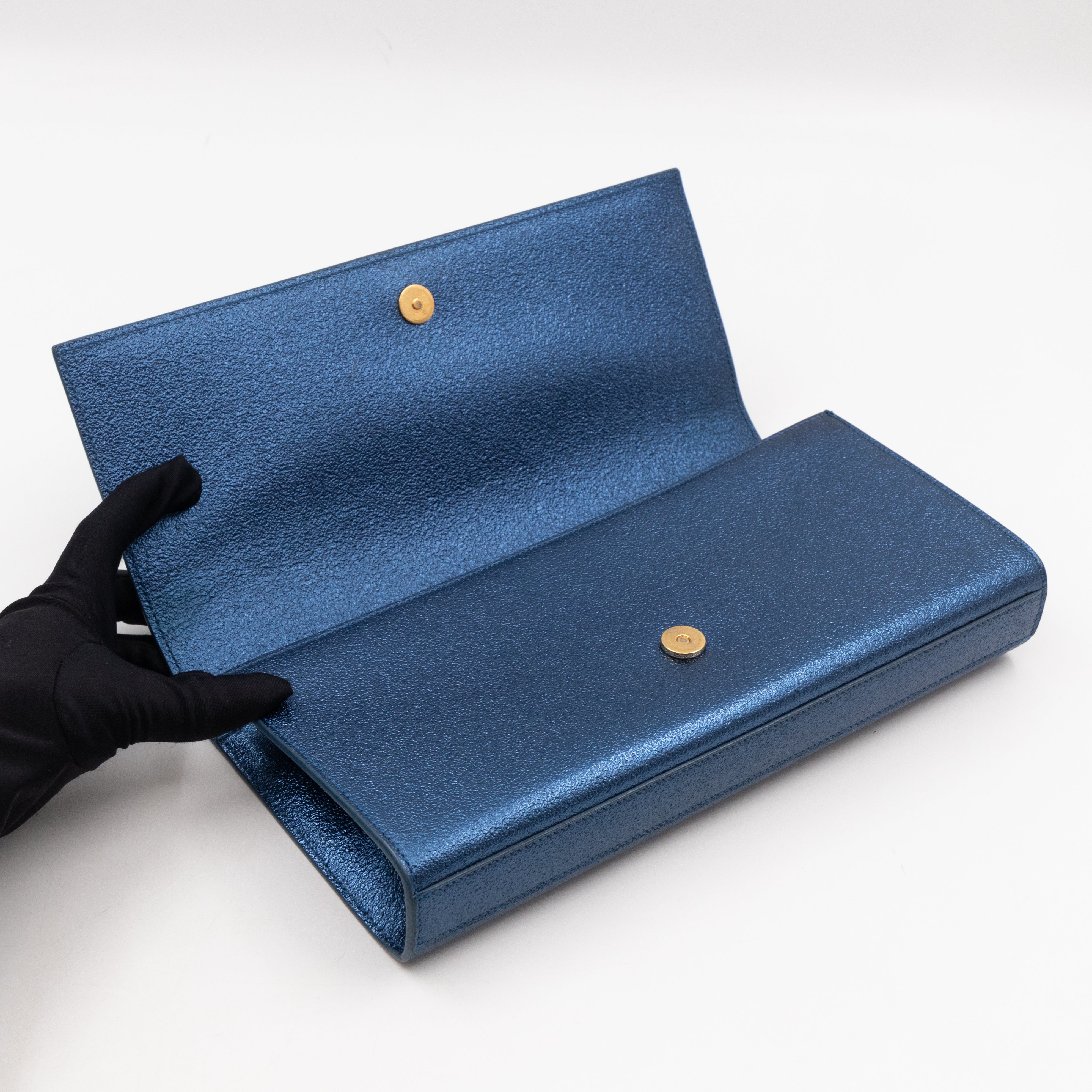 Kate Clutch Metallic Blue Glitter Leather