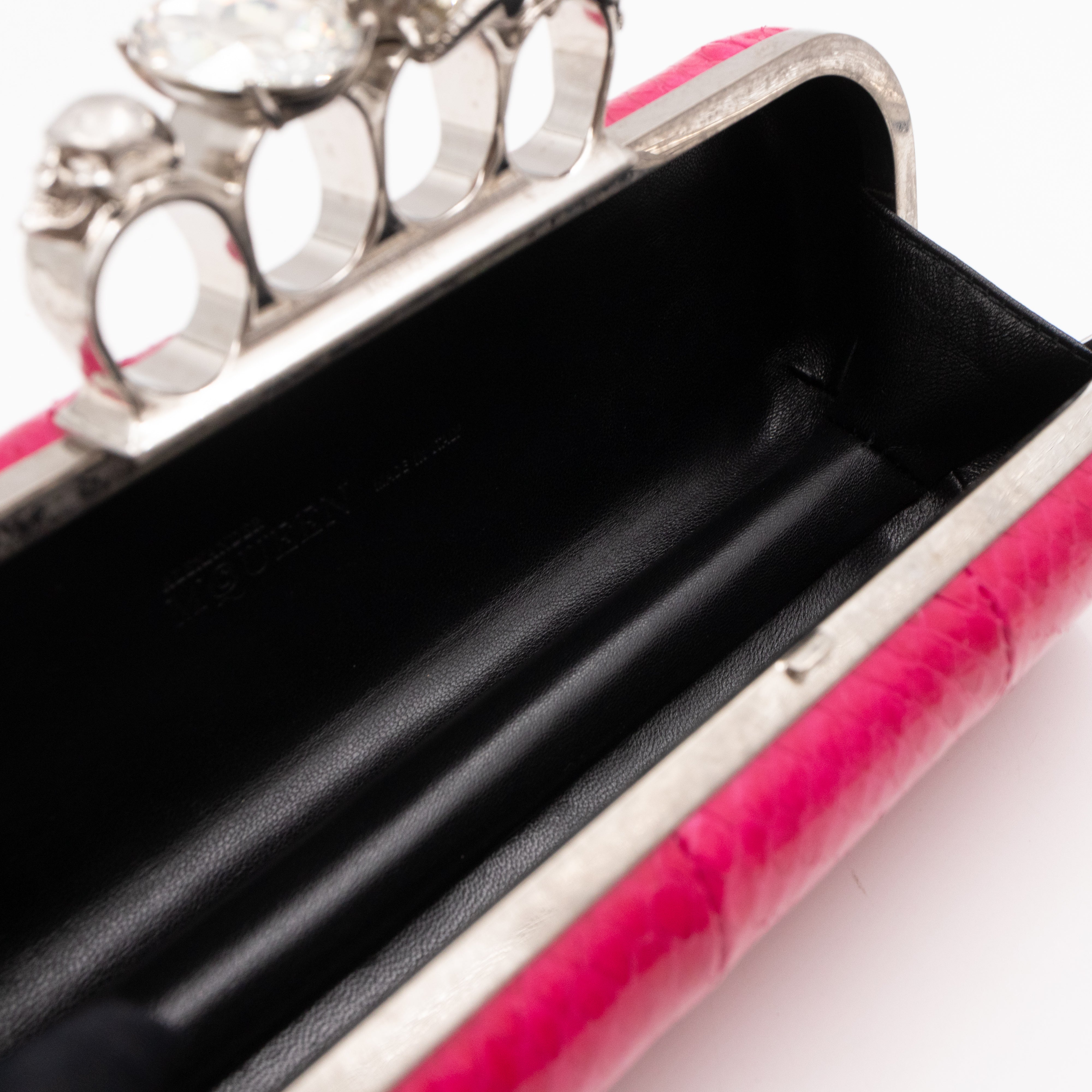 Long Skull Knuckle Clutch Pink Python Leather