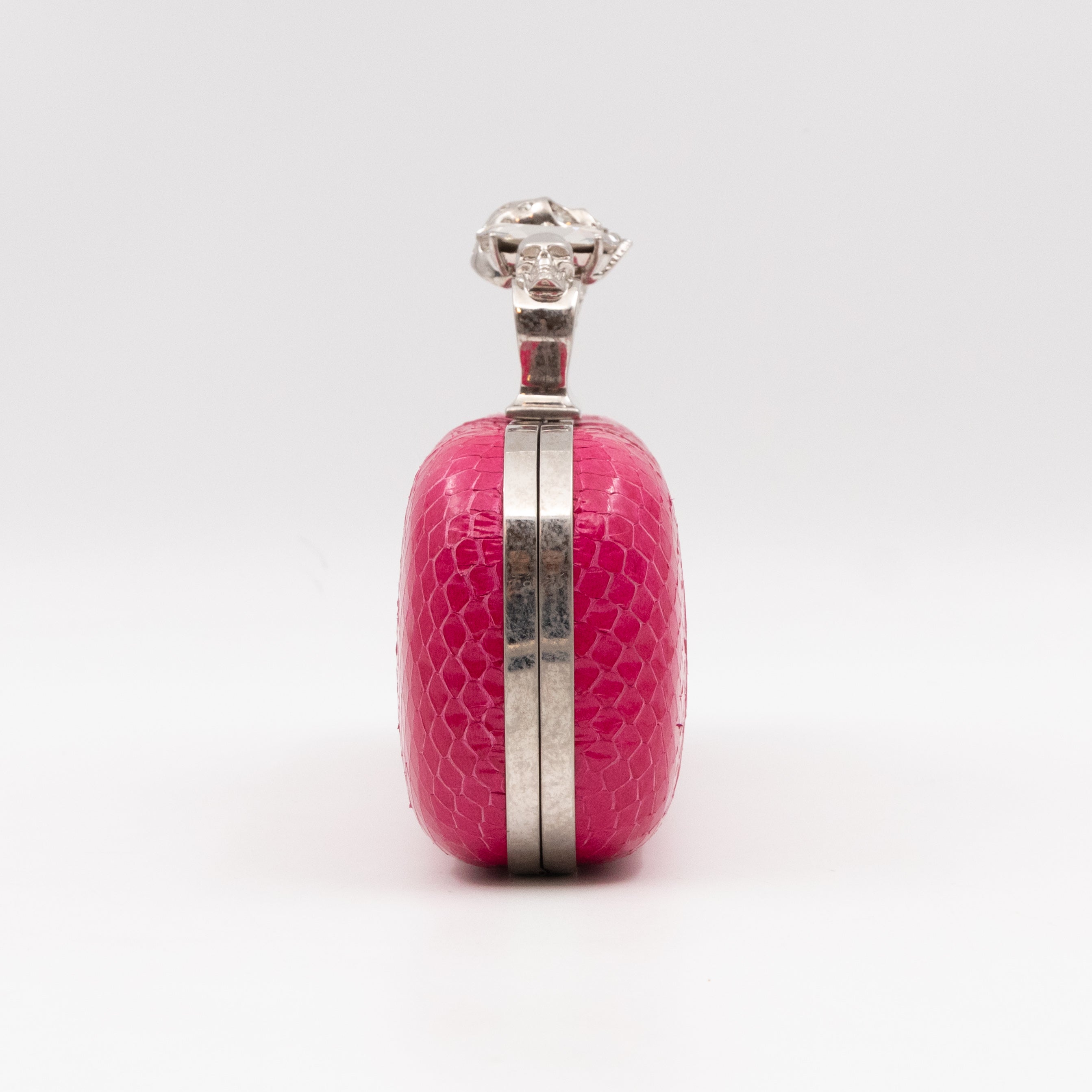 Long Skull Knuckle Clutch Pink Python Leather