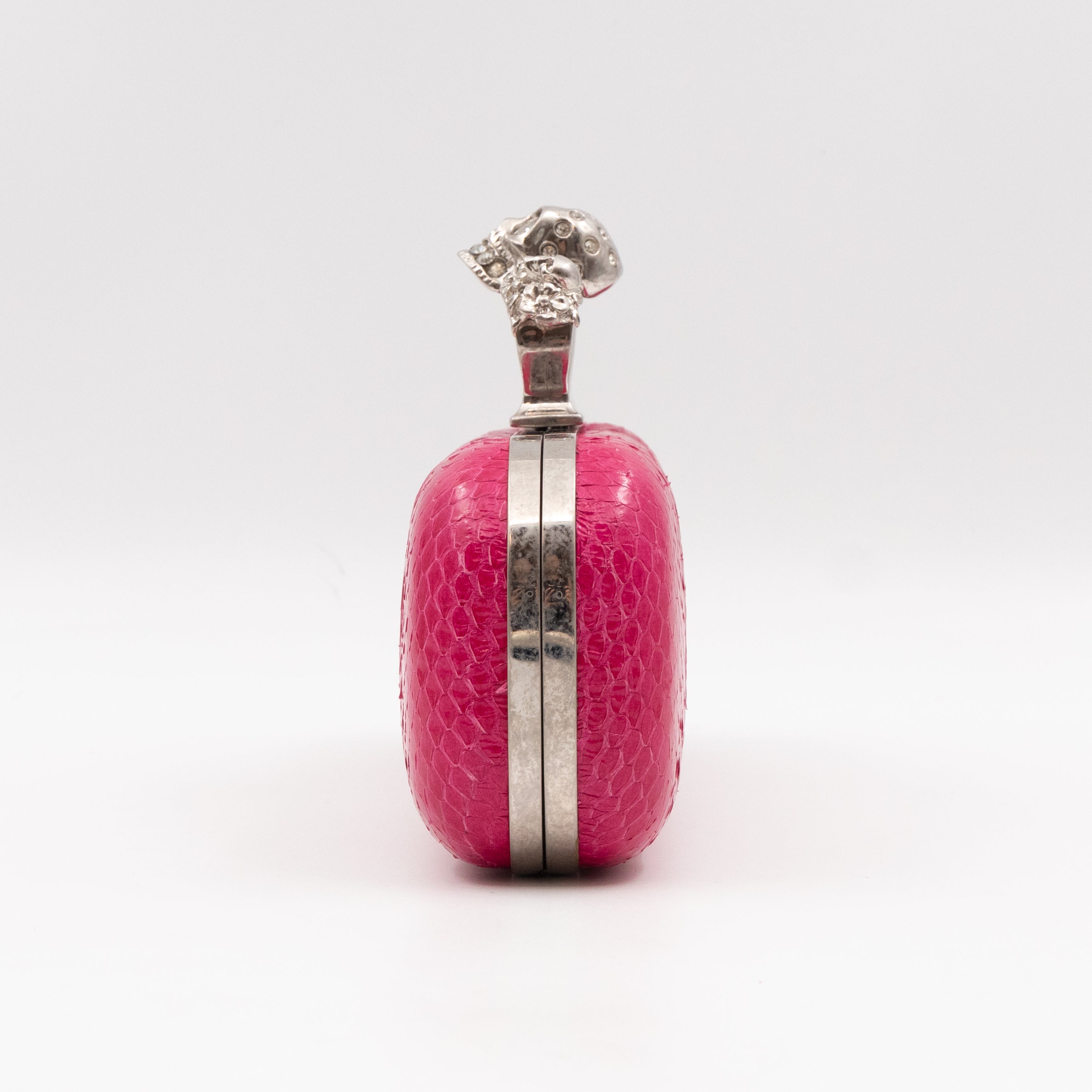 Long Skull Knuckle Clutch Pink Python Leather