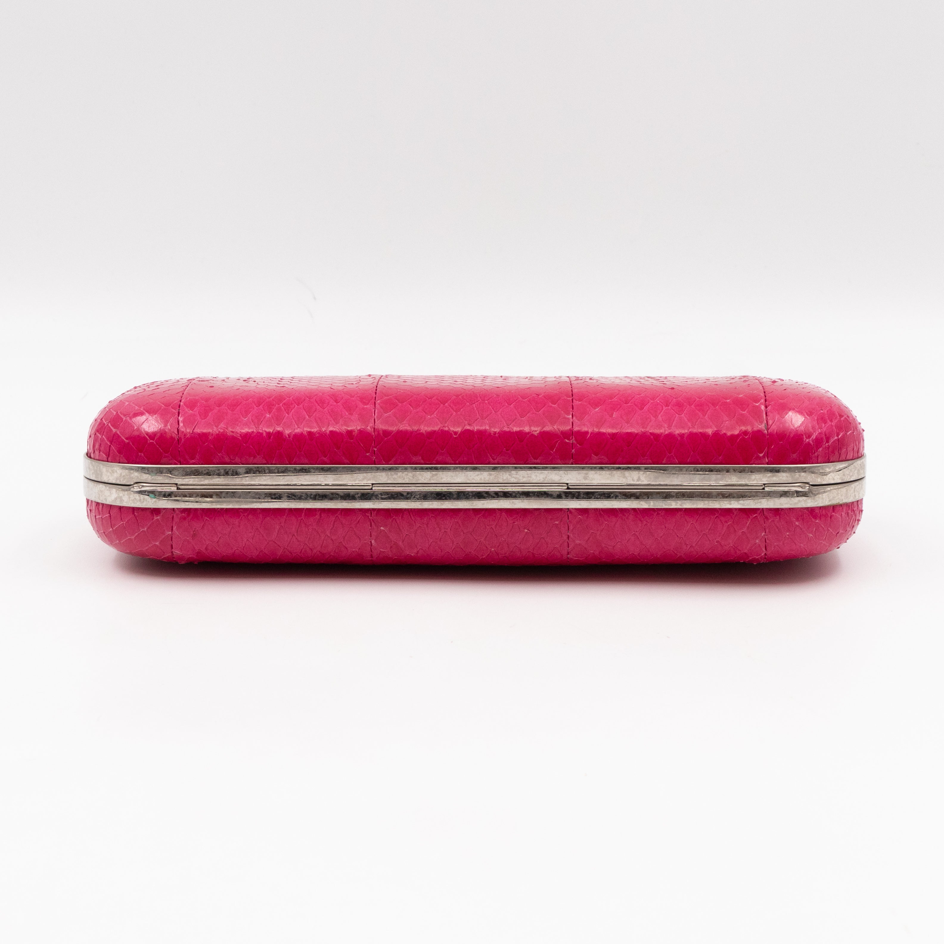 Long Skull Knuckle Clutch Pink Python Leather