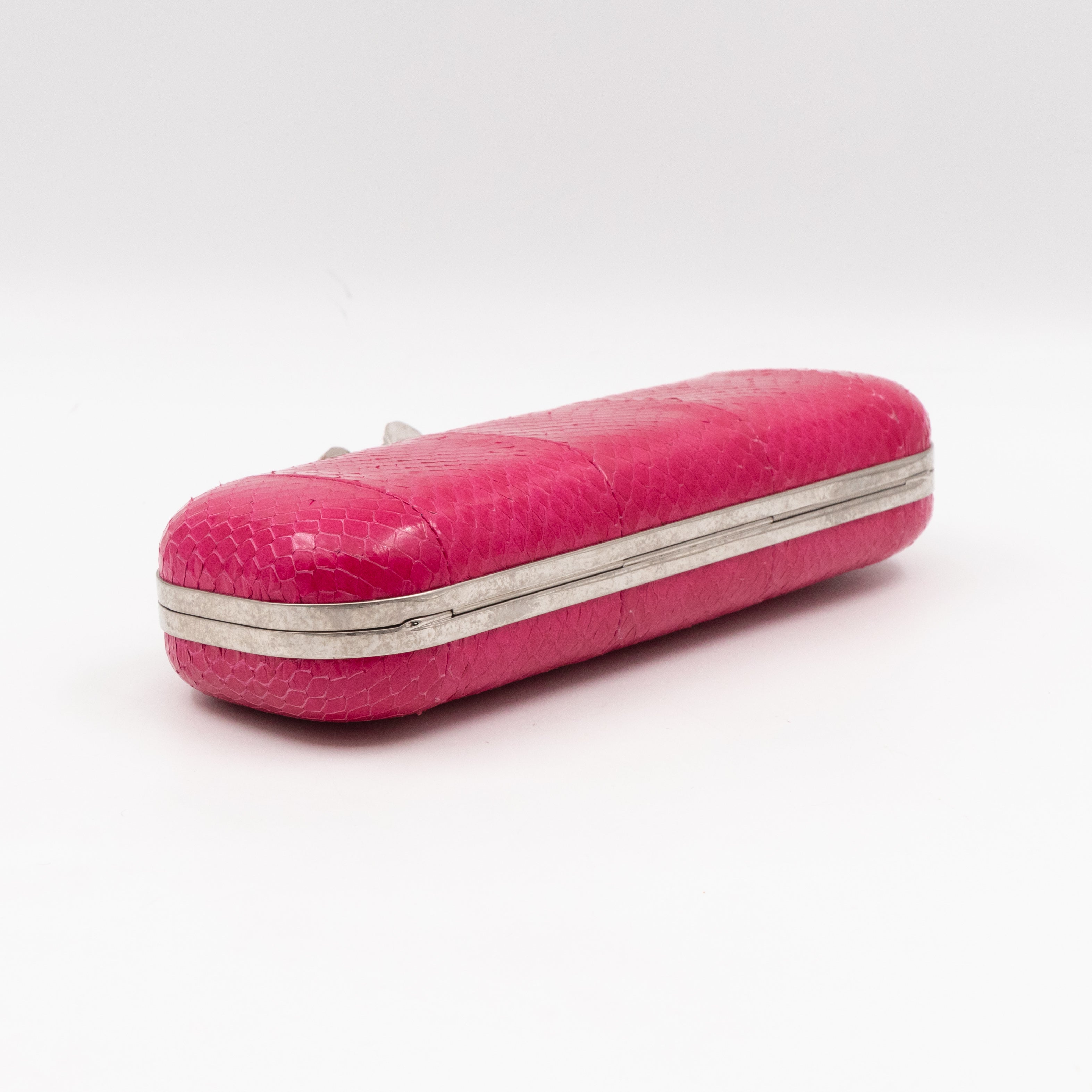 Long Skull Knuckle Clutch Pink Python Leather