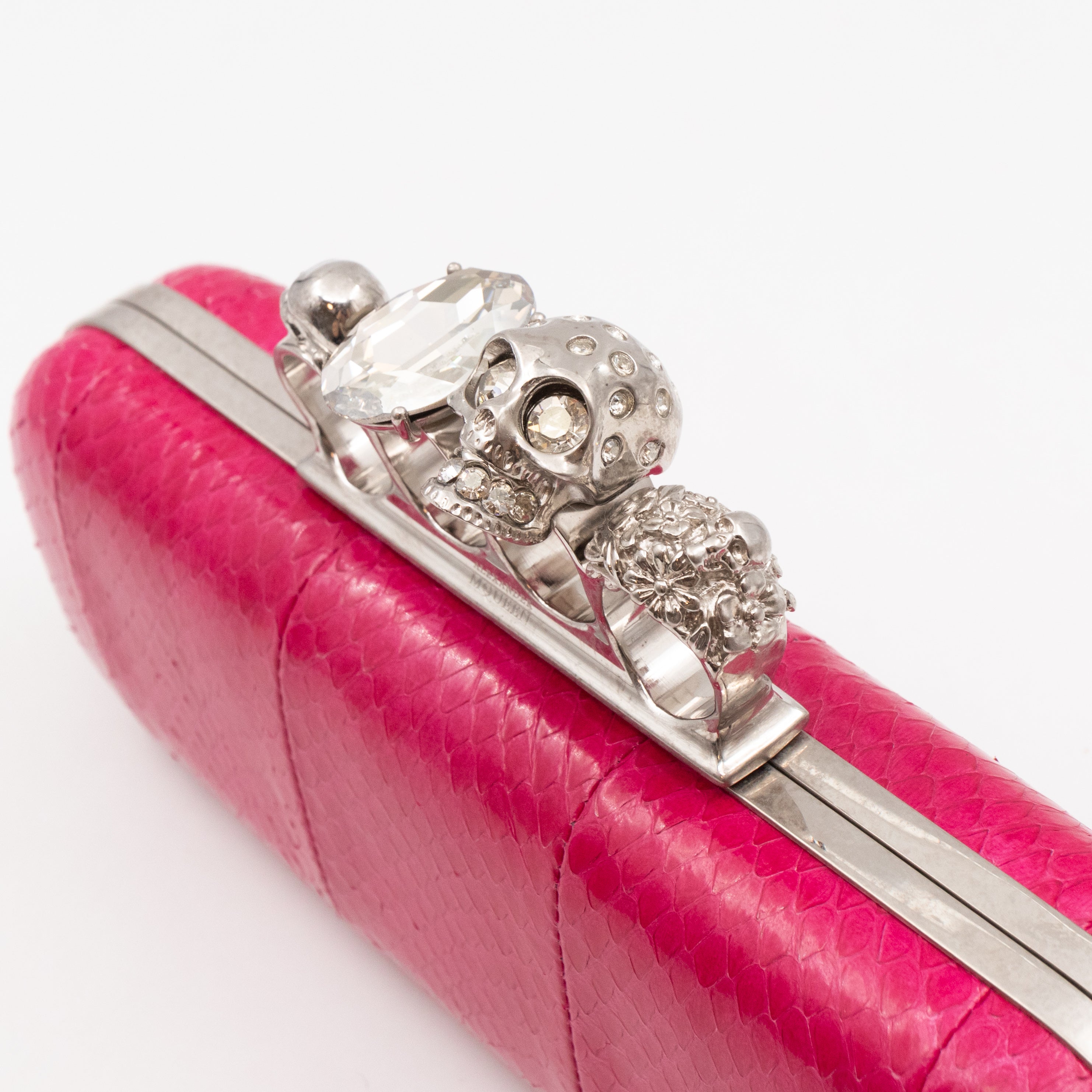 Long Skull Knuckle Clutch Pink Python Leather