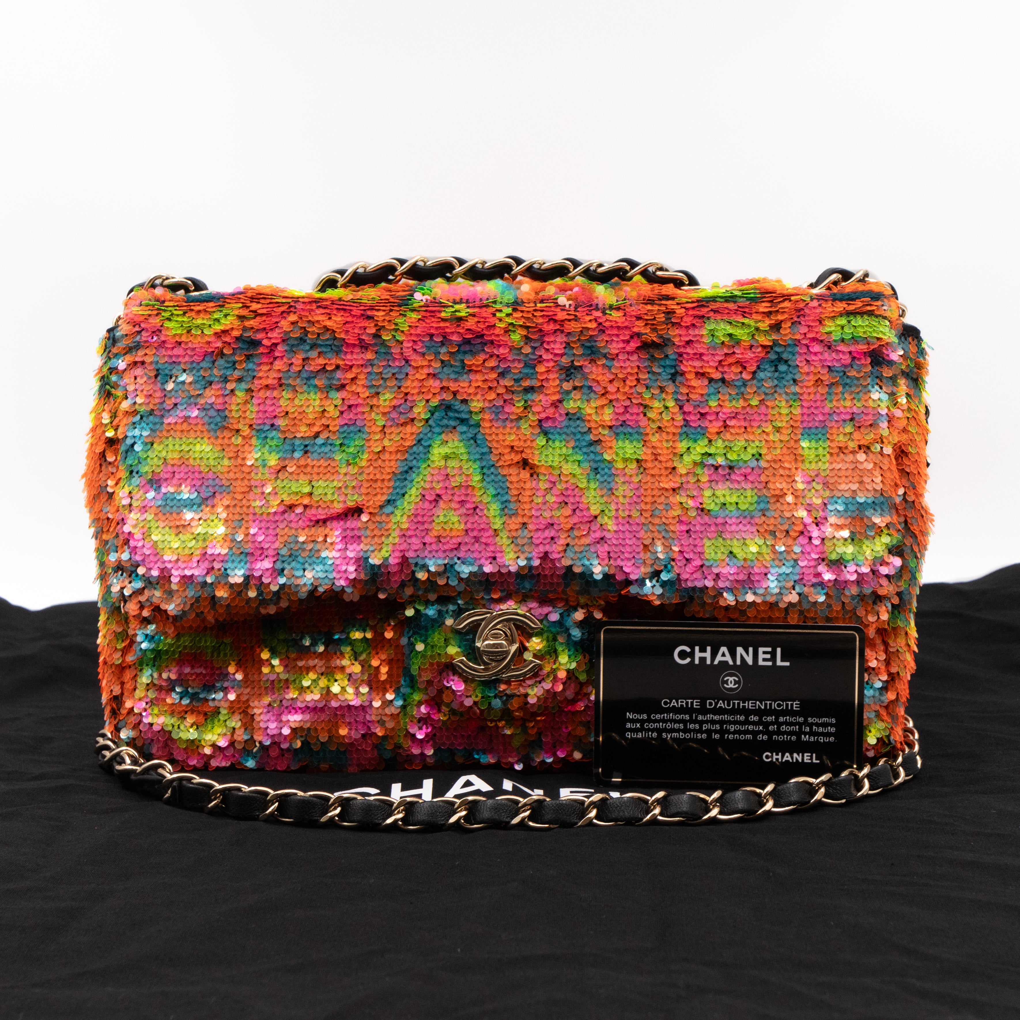 Classic Single Flap Medium Orange Turquoise Pink Sequins