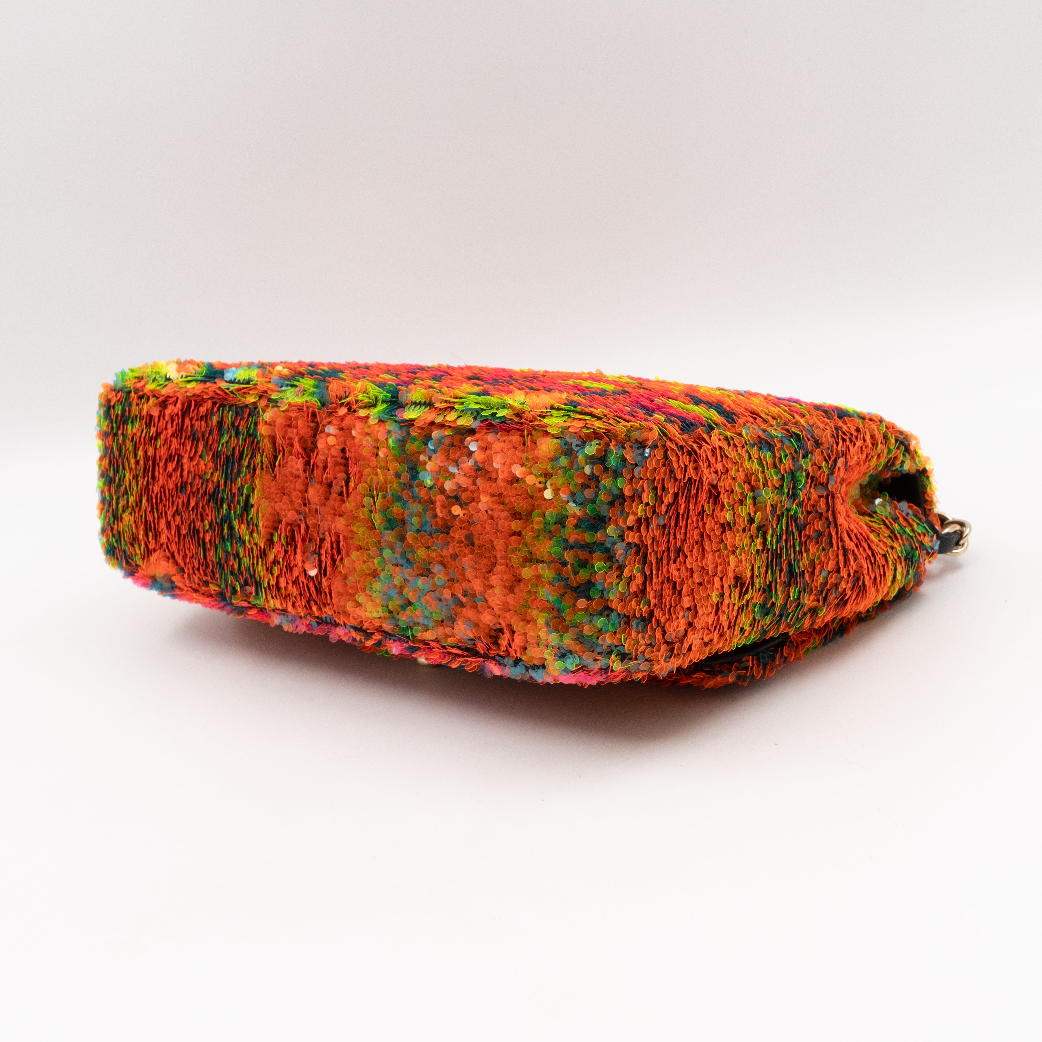 Classic Single Flap Medium Orange Turquoise Pink Sequins