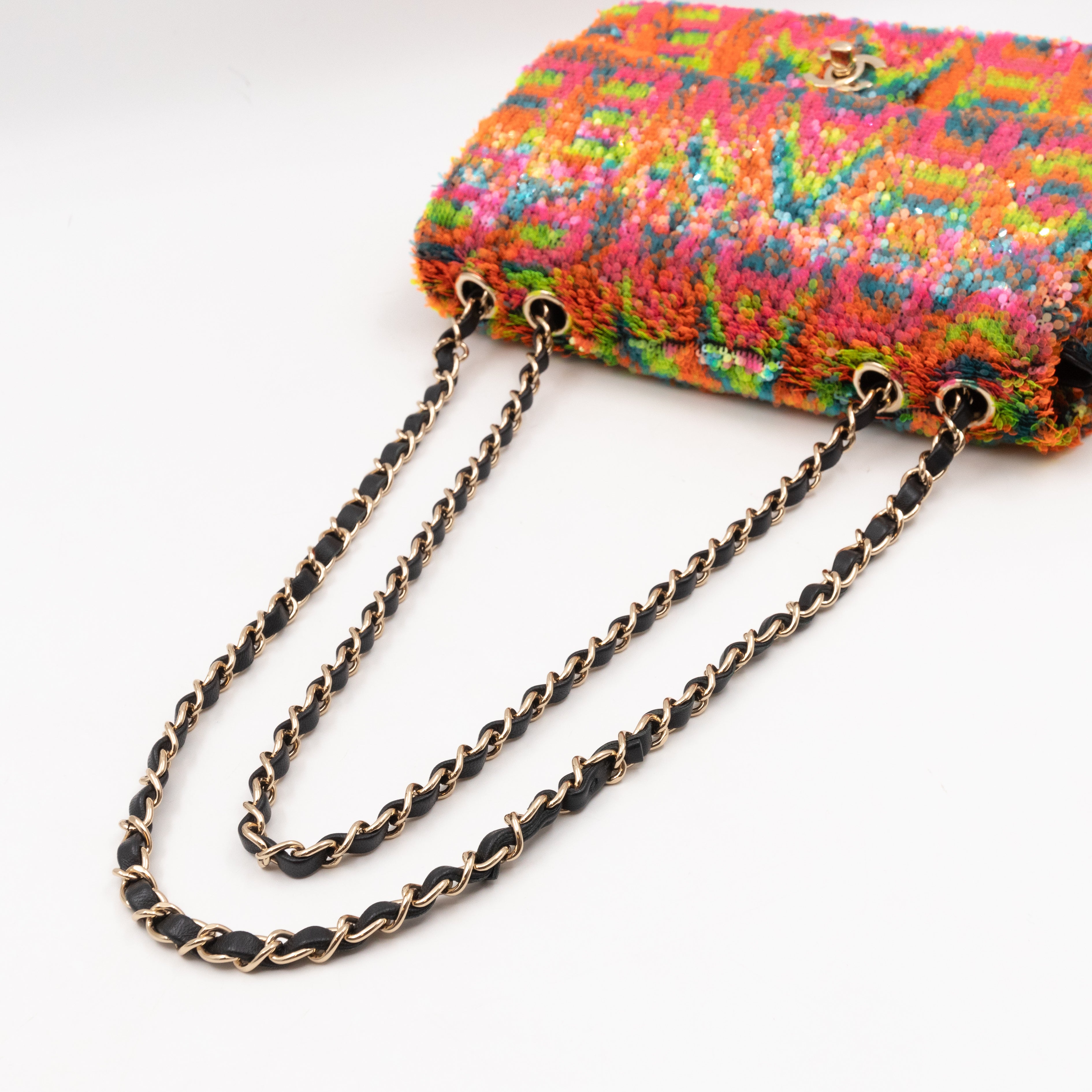 Classic Single Flap Medium Orange Turquoise Pink Sequins