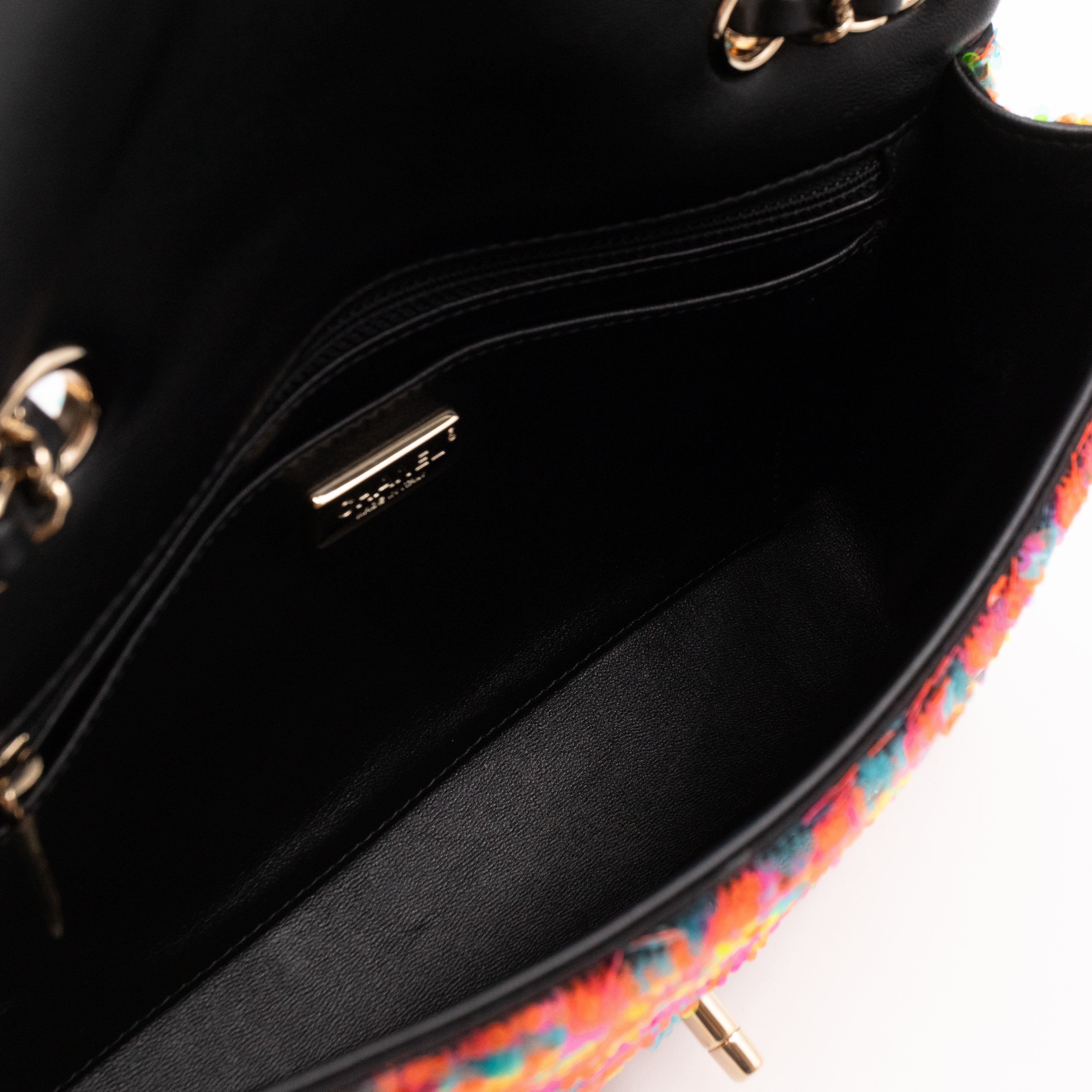 Classic Single Flap Medium Orange Turquoise Pink Sequins