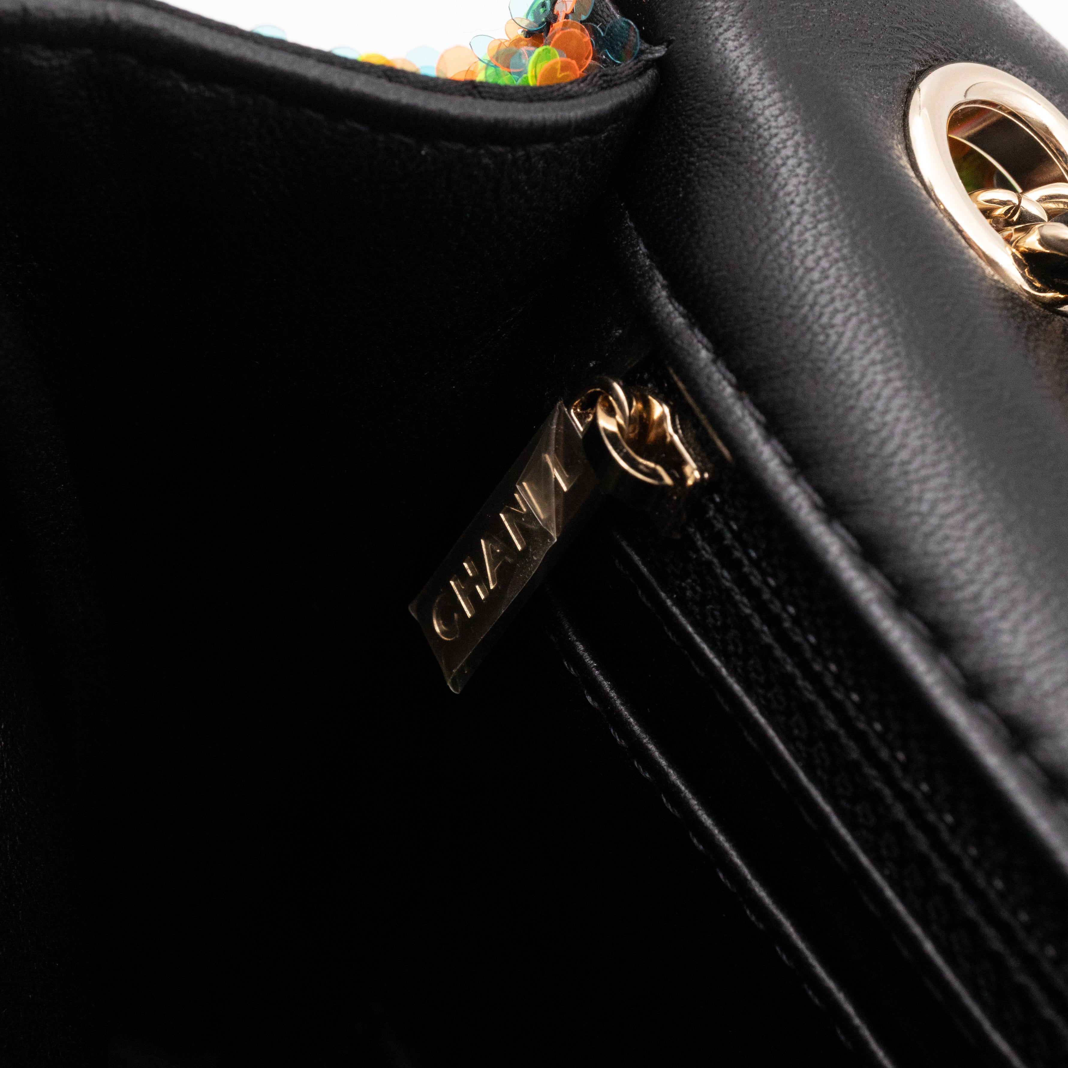 Classic Single Flap Medium Orange Turquoise Pink Sequins