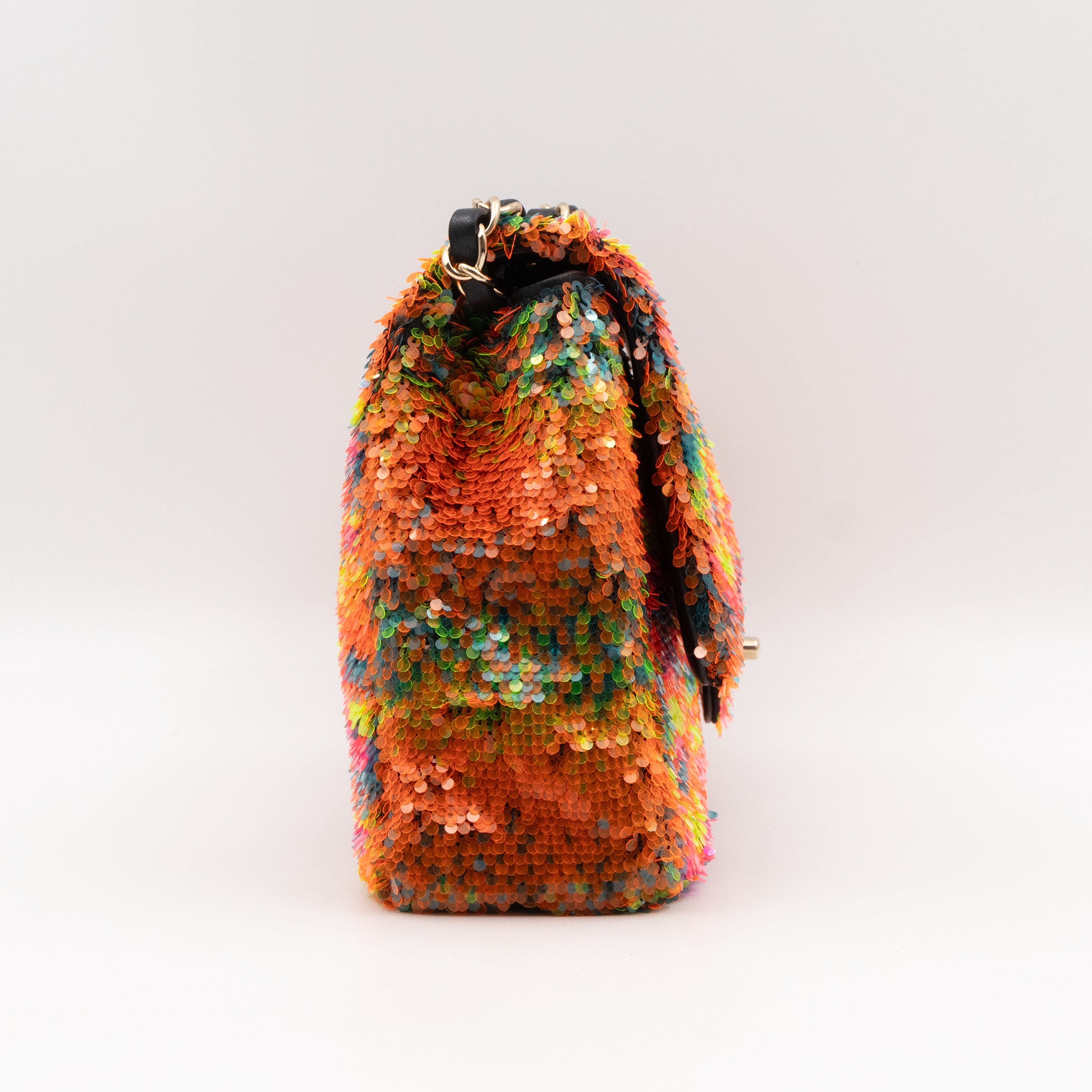 Classic Single Flap Medium Orange Turquoise Pink Sequins