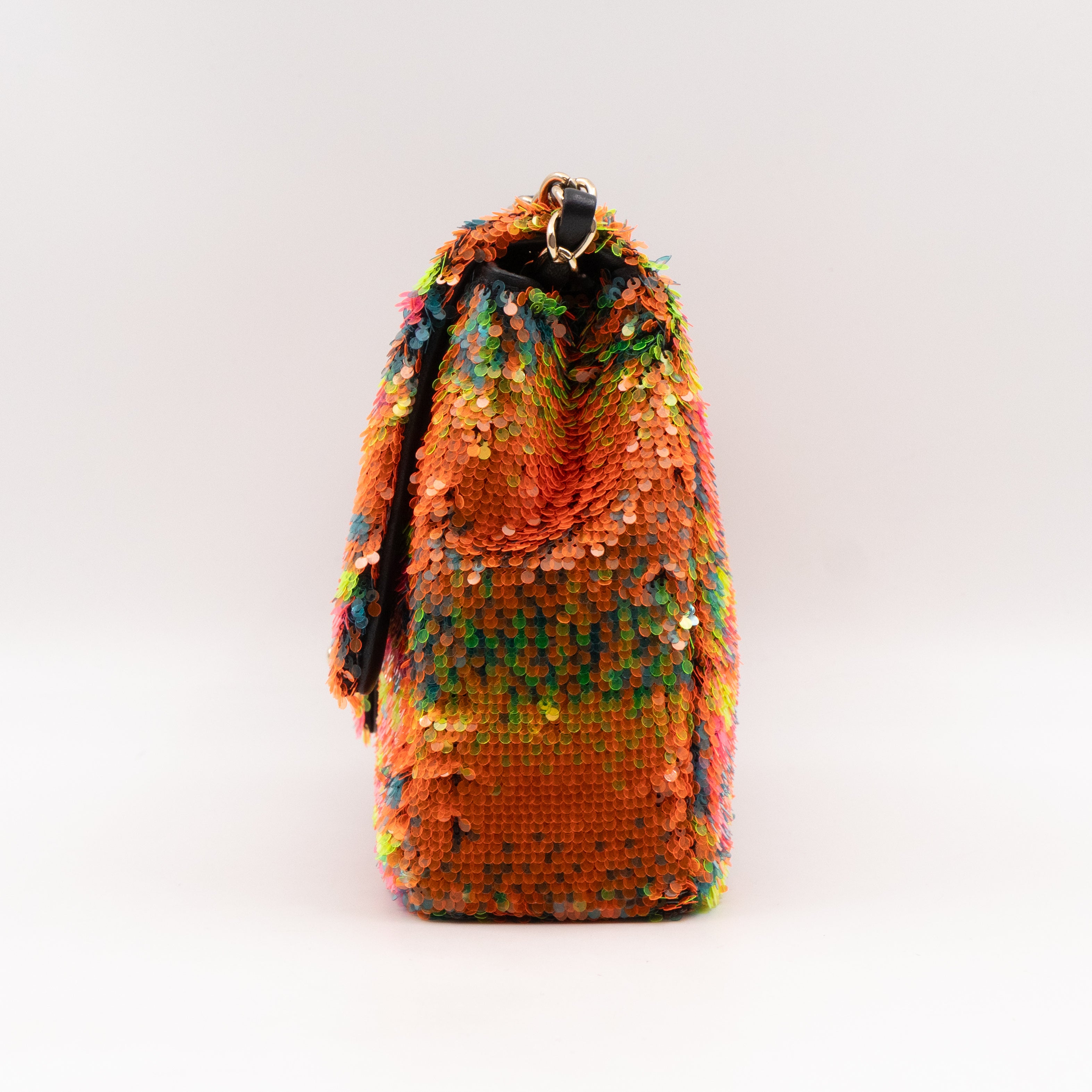 Classic Single Flap Medium Orange Turquoise Pink Sequins