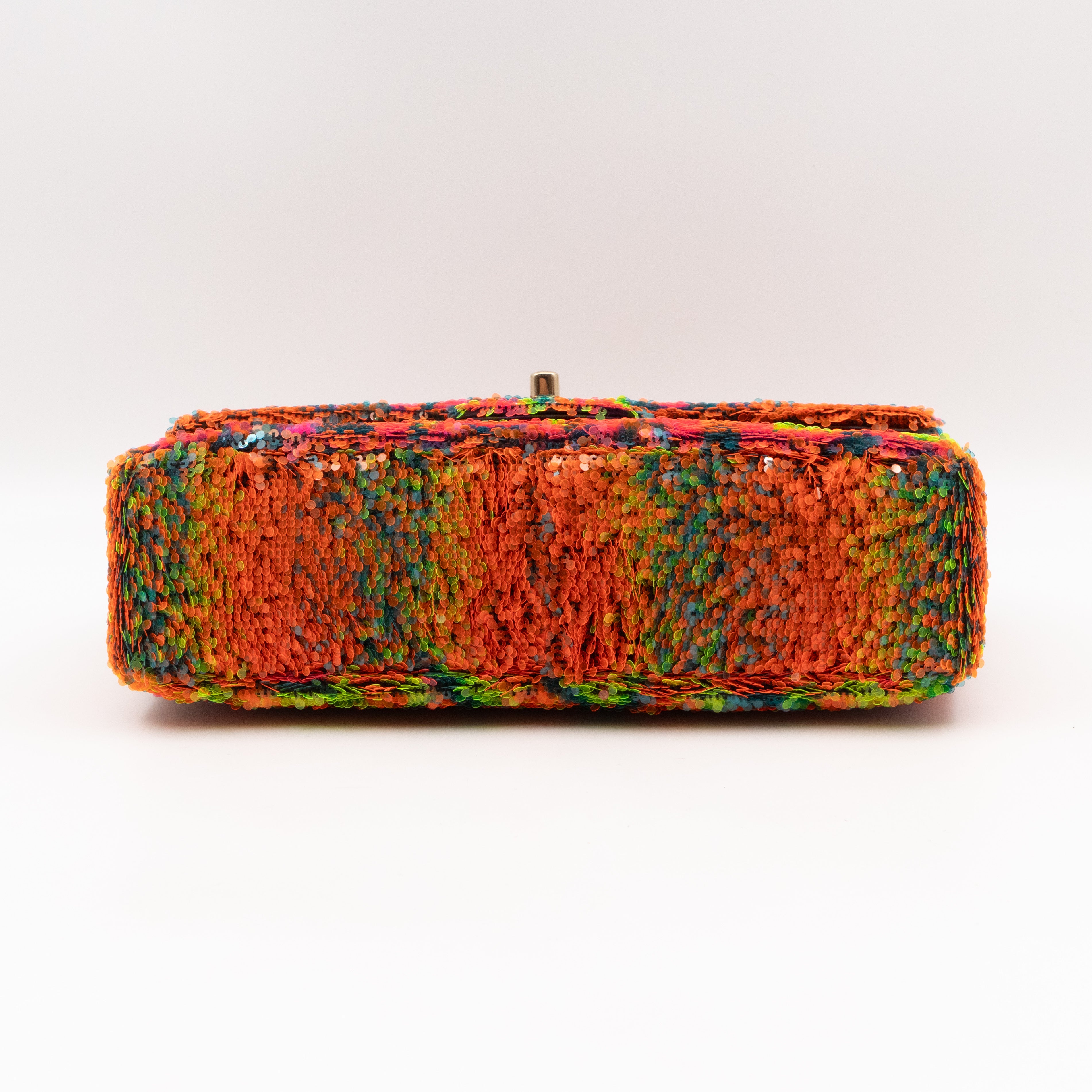 Classic Single Flap Medium Orange Turquoise Pink Sequins