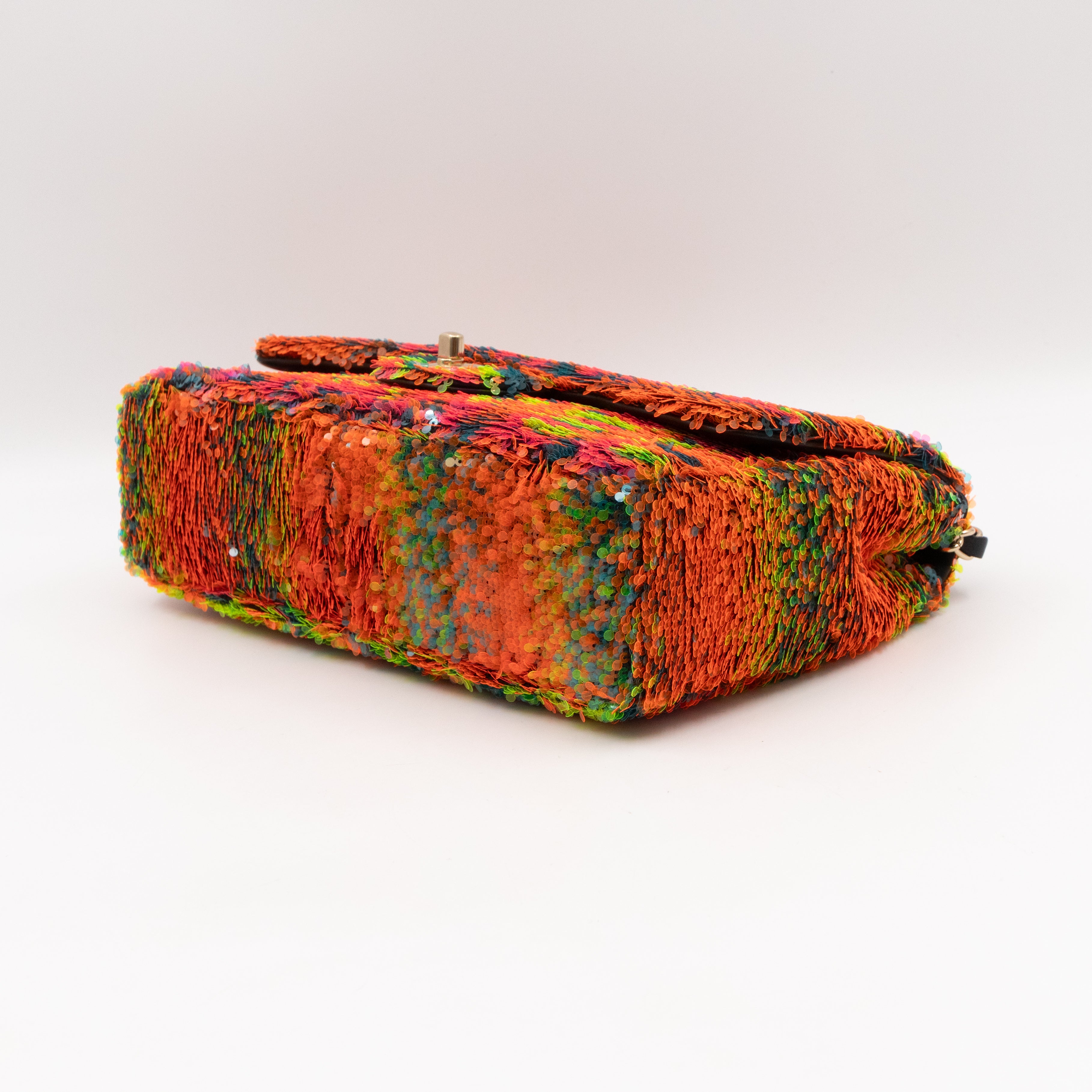 Classic Single Flap Medium Orange Turquoise Pink Sequins