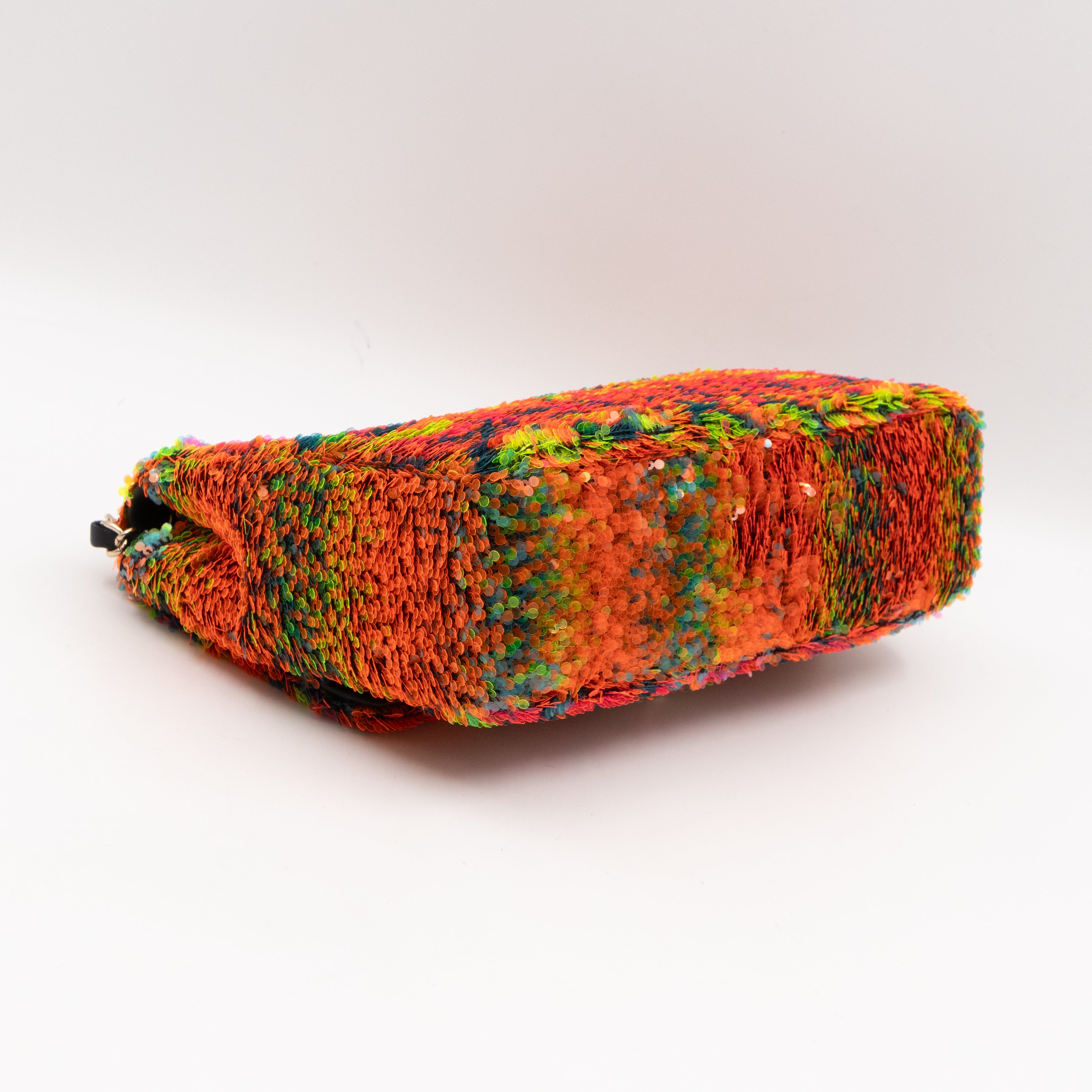 Classic Single Flap Medium Orange Turquoise Pink Sequins