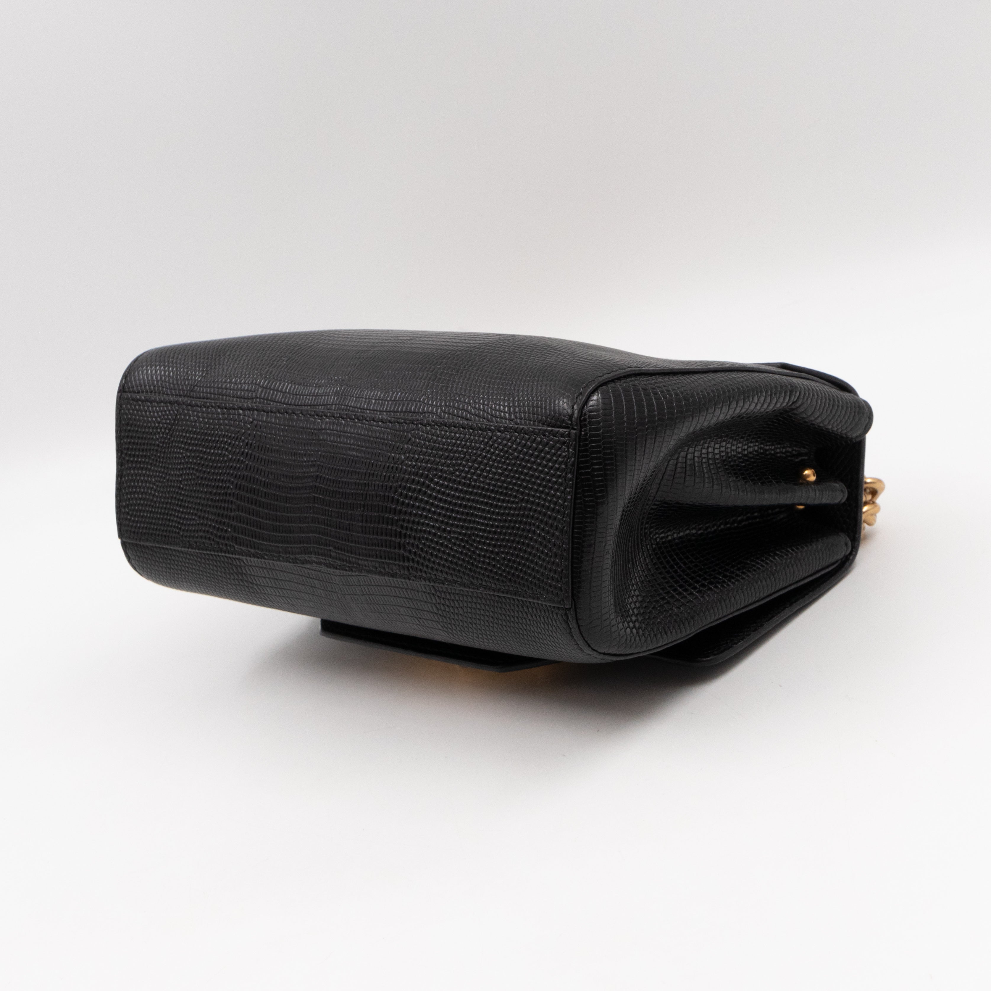 Welcome Shoulder Bag Black Lizard Embossed Leather