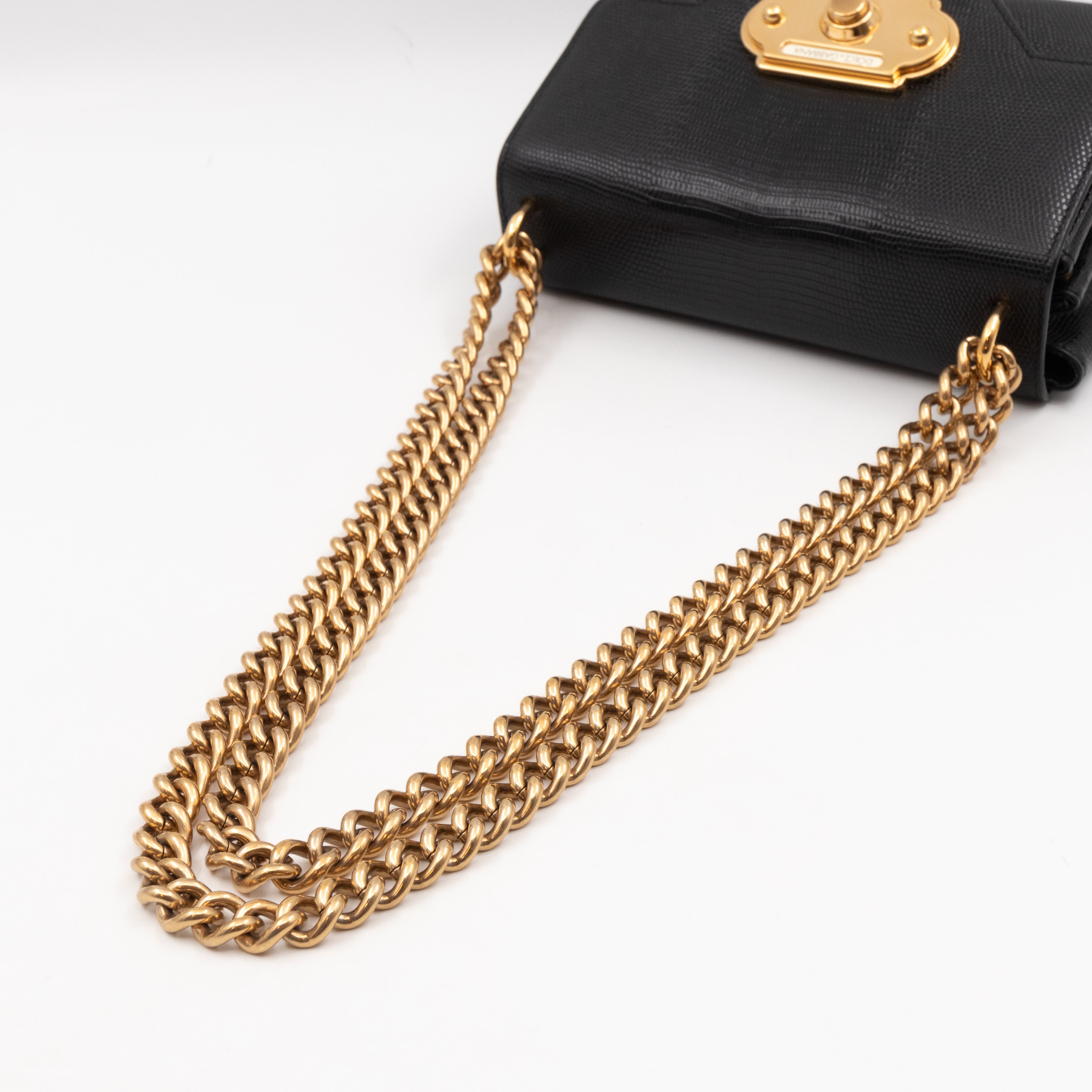 Welcome Shoulder Bag Black Lizard Embossed Leather
