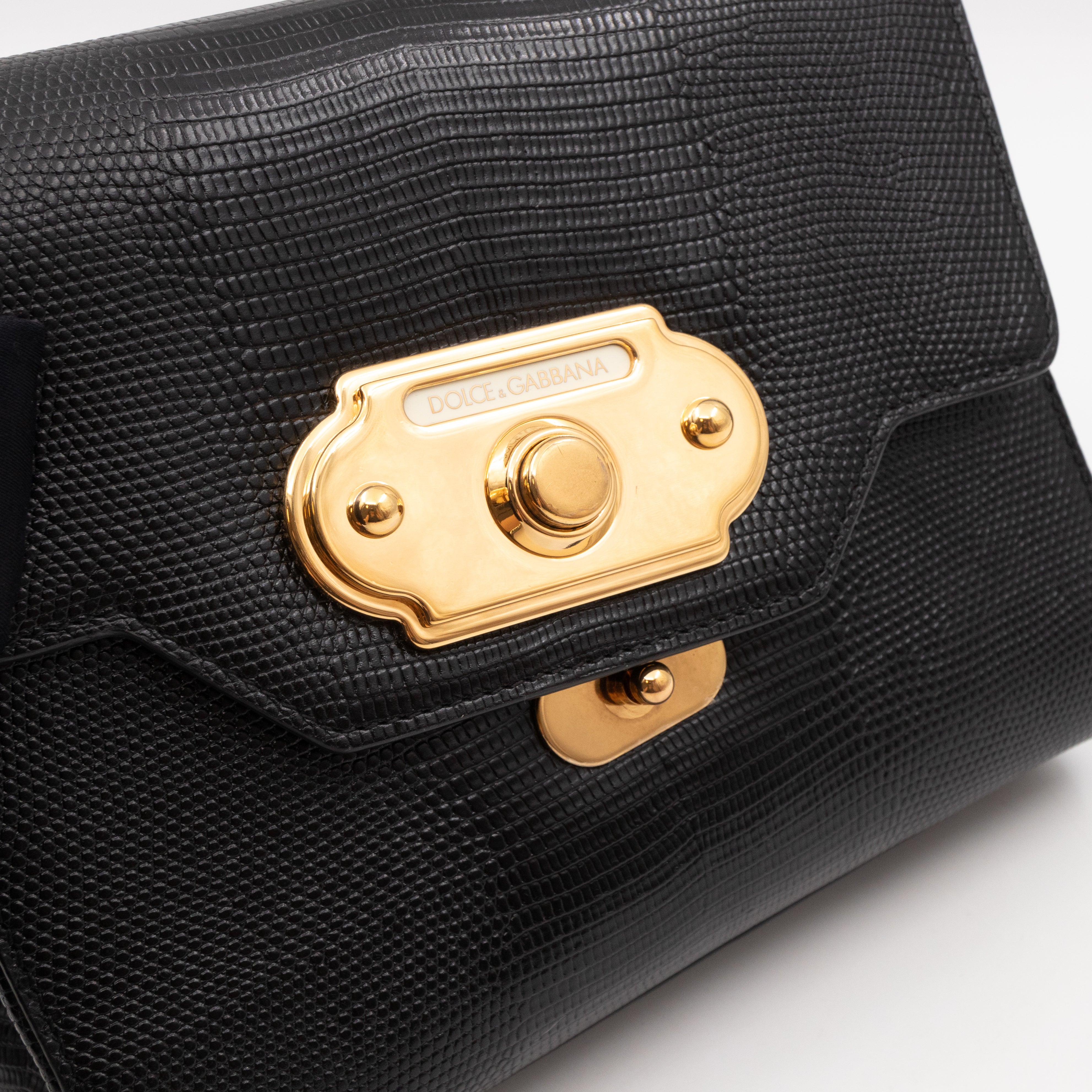 Welcome Shoulder Bag Black Lizard Embossed Leather