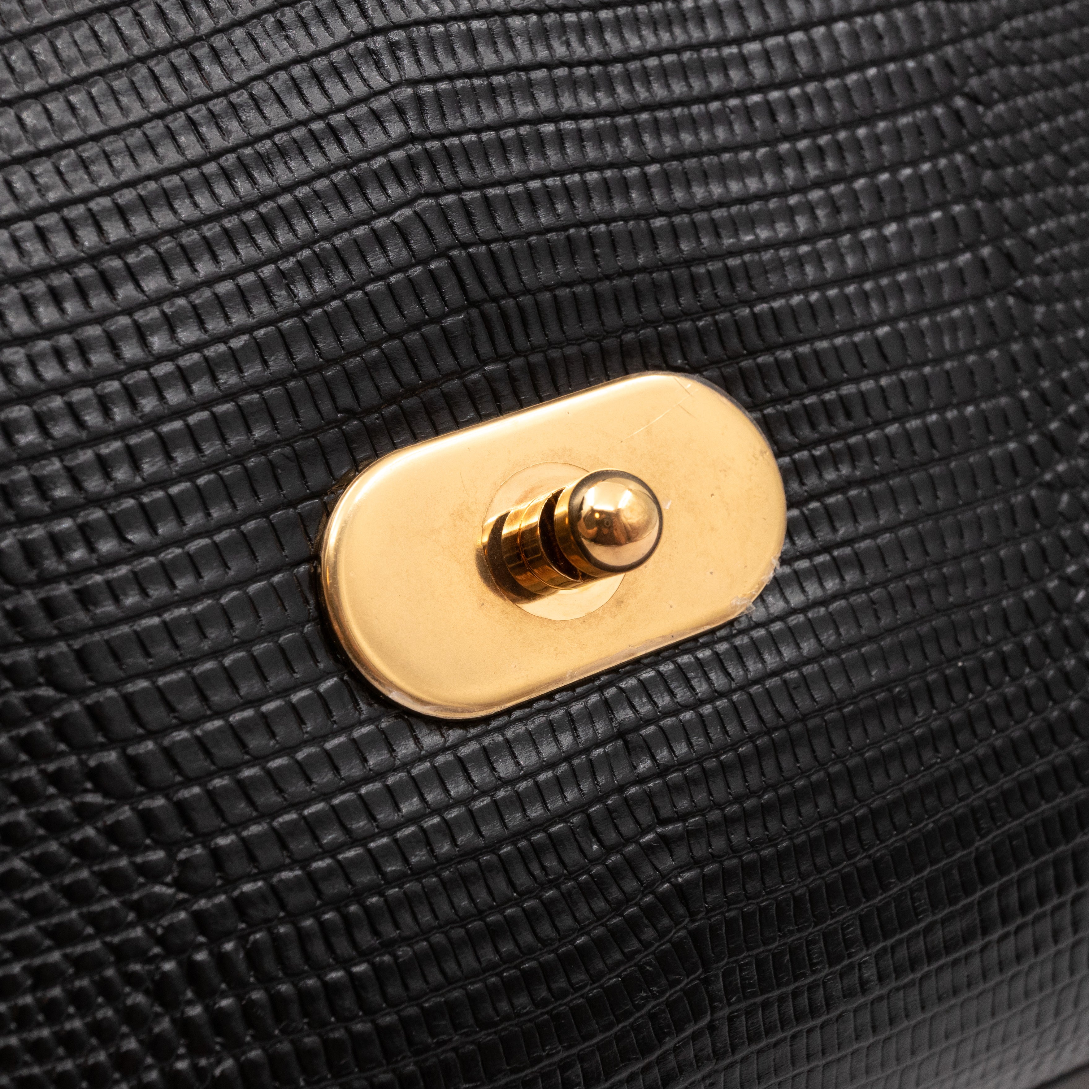 Welcome Shoulder Bag Black Lizard Embossed Leather