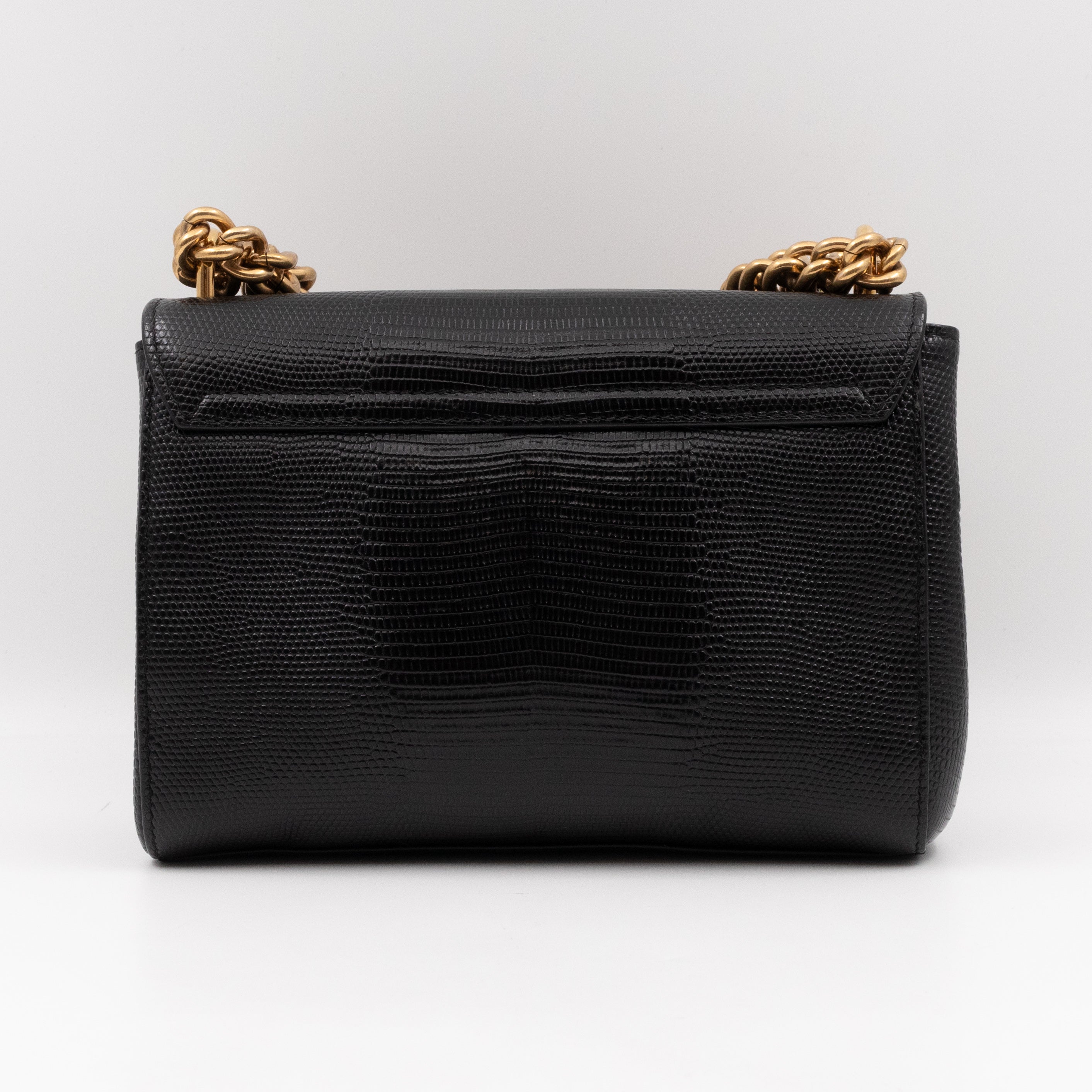 Welcome Shoulder Bag Black Lizard Embossed Leather