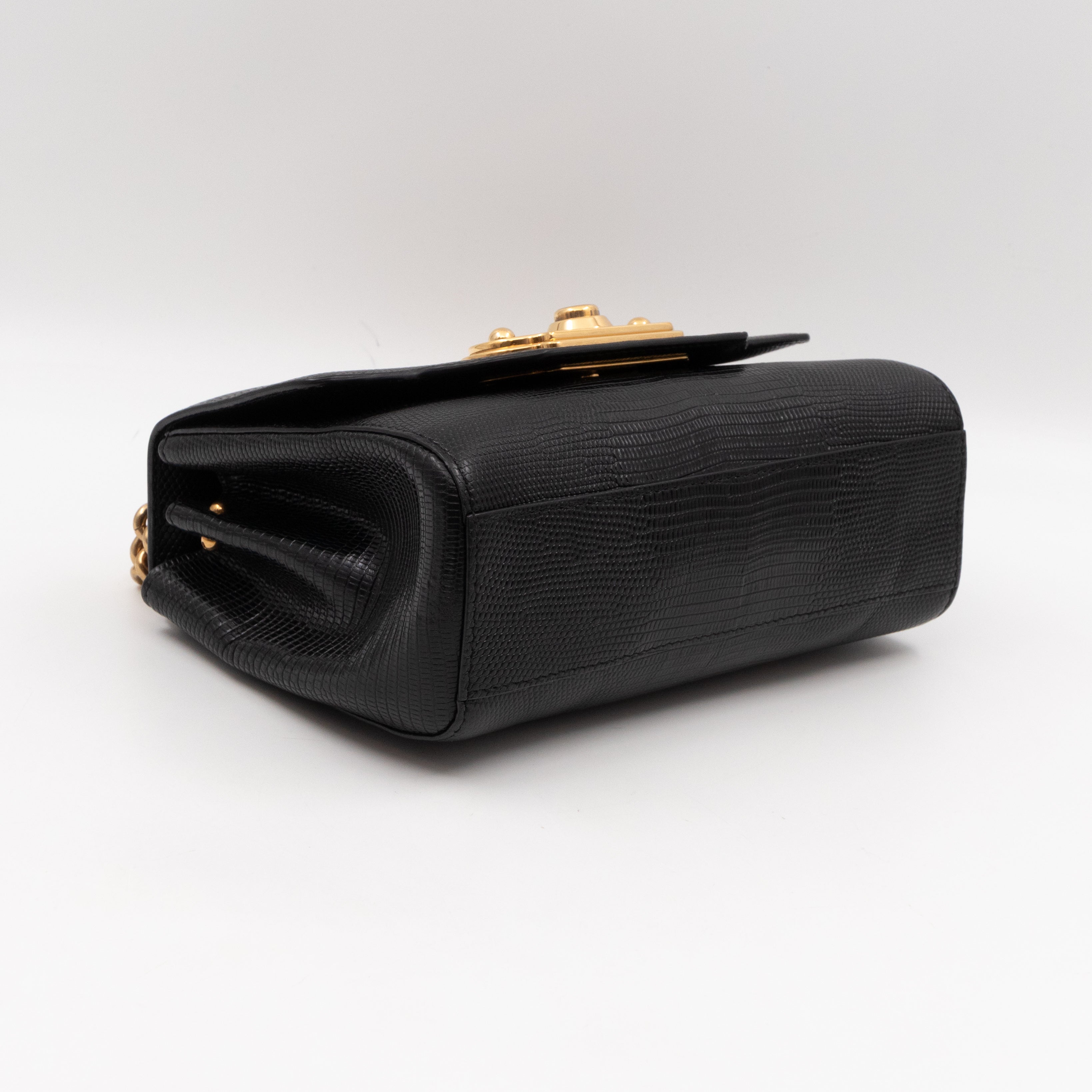 Welcome Shoulder Bag Black Lizard Embossed Leather
