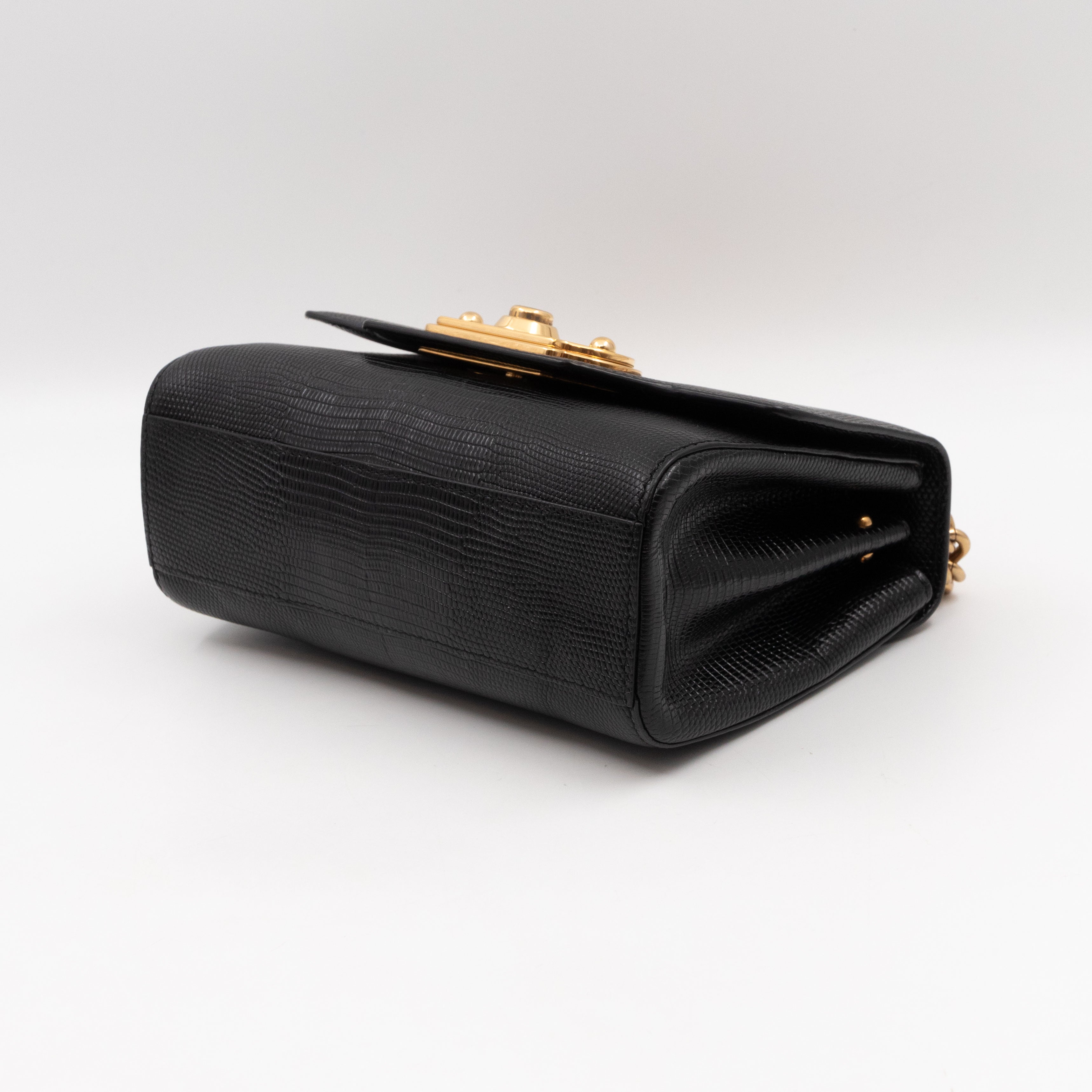 Welcome Shoulder Bag Black Lizard Embossed Leather