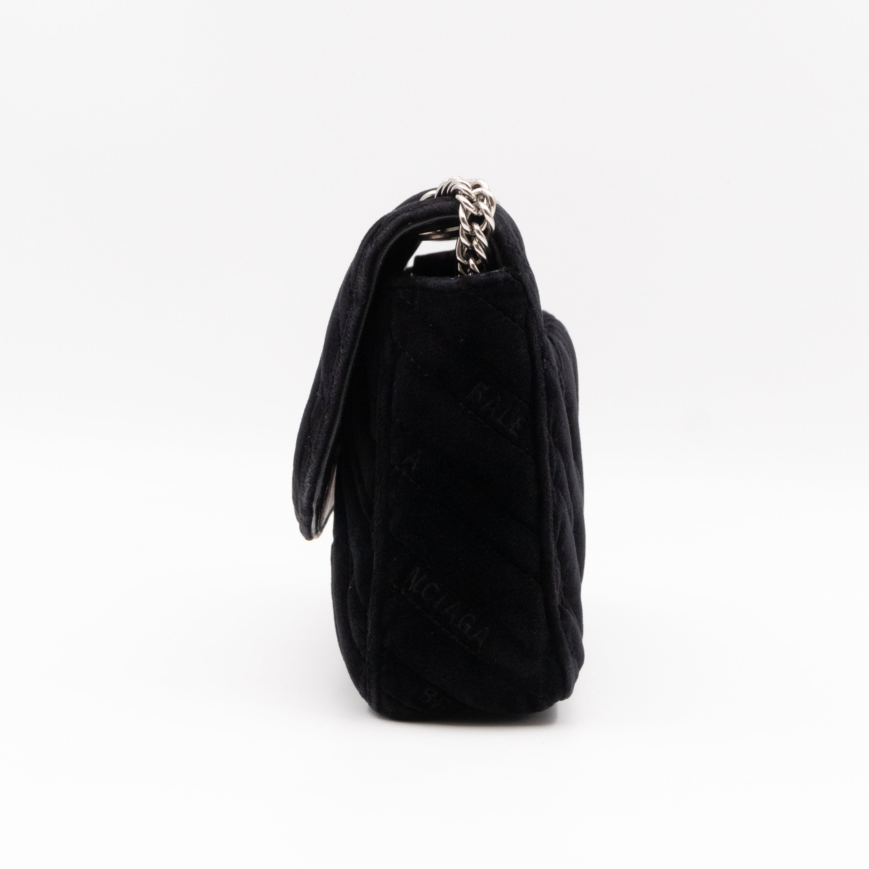 BB Chain Round Shoulder Bag Black Quilted Velvet