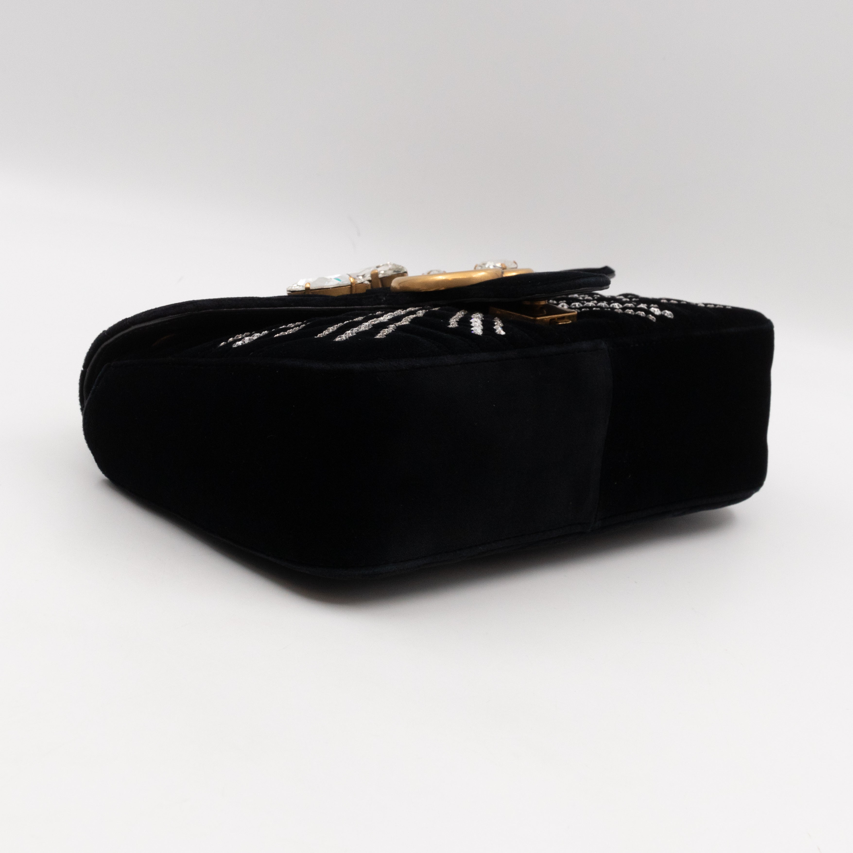 GG Marmont Small Flap Bag Black Velvet Crystals