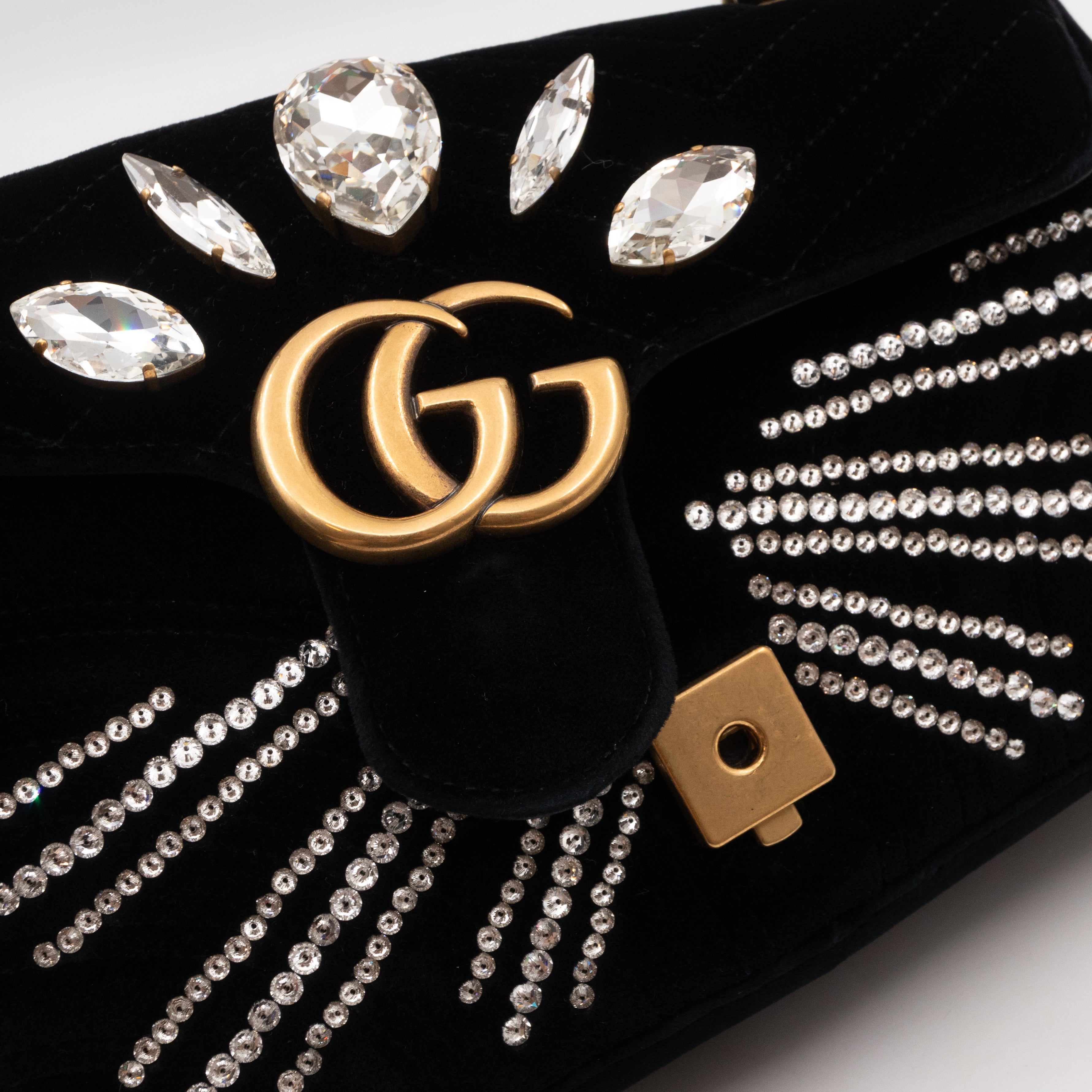 GG Marmont Small Flap Bag Black Velvet Crystals