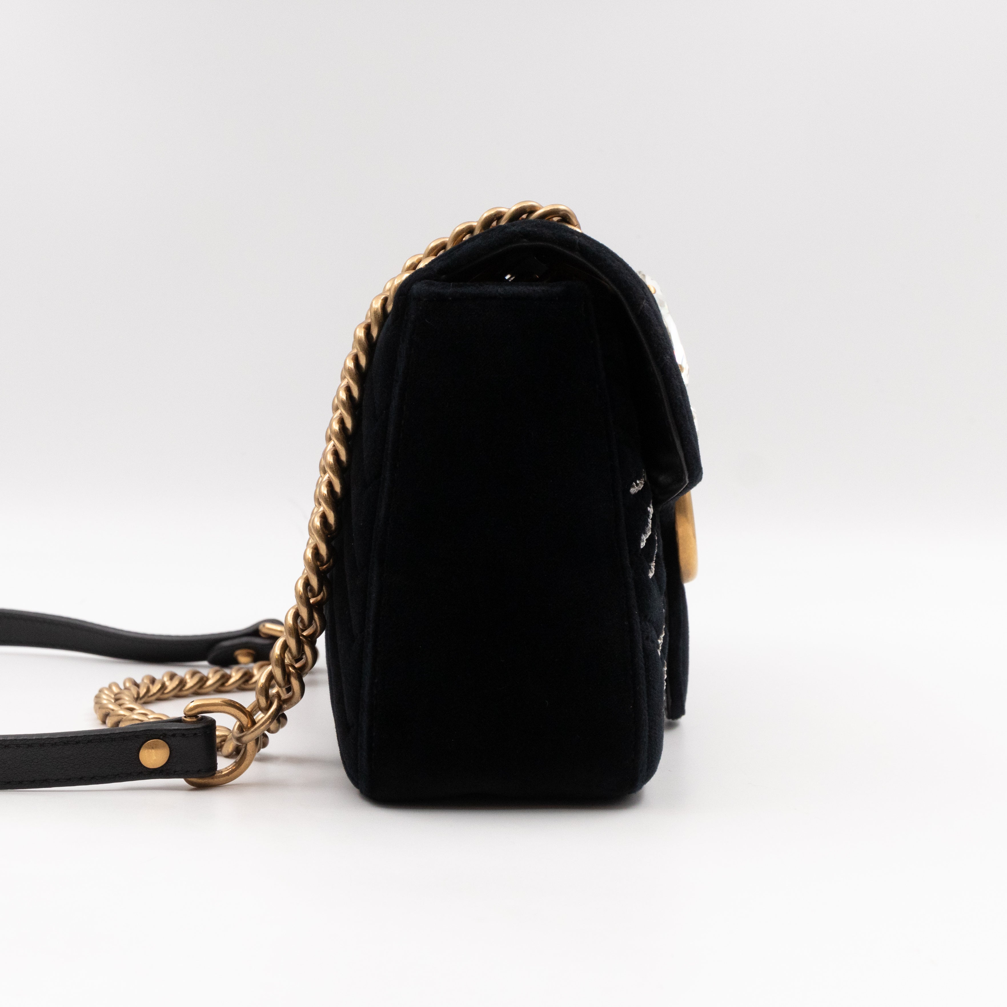 GG Marmont Small Flap Bag Black Velvet Crystals