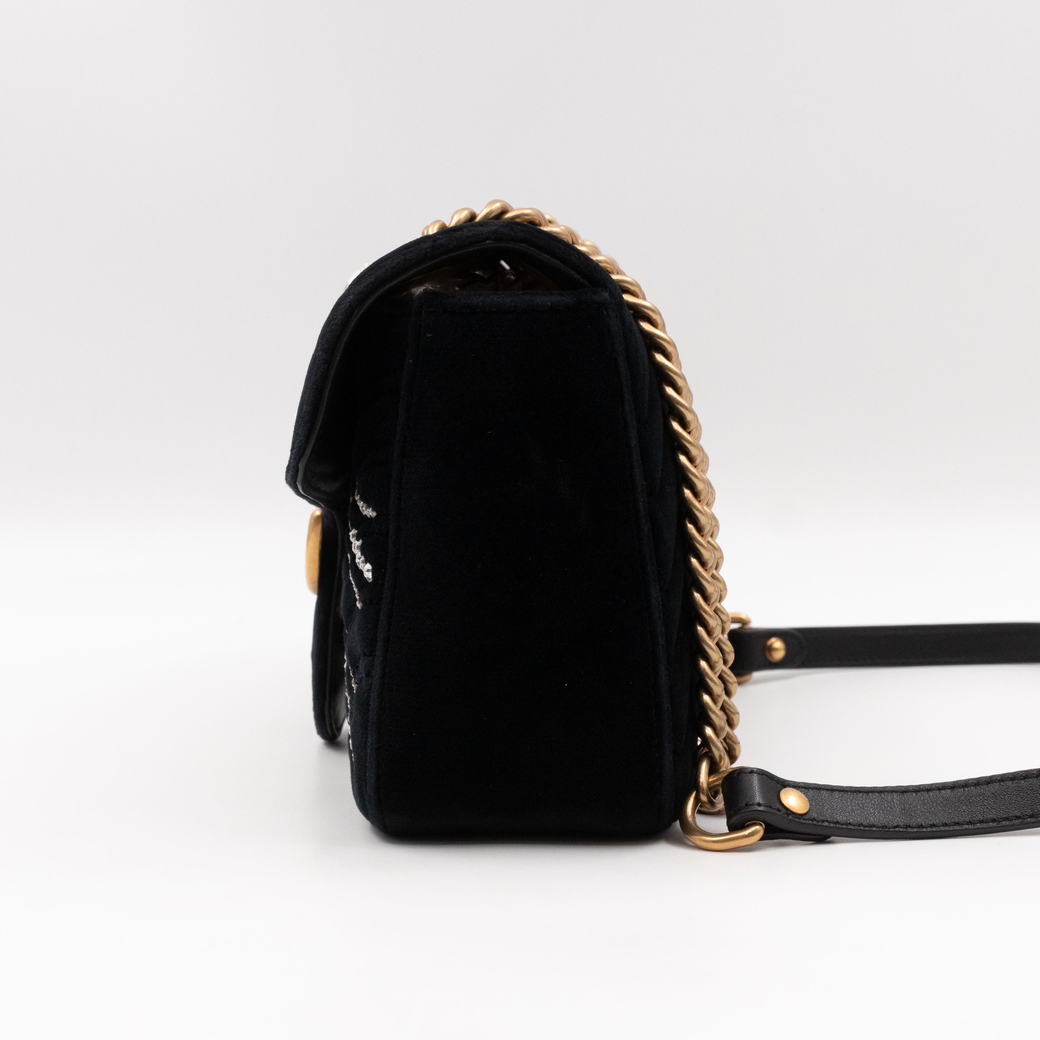 GG Marmont Small Flap Bag Black Velvet Crystals