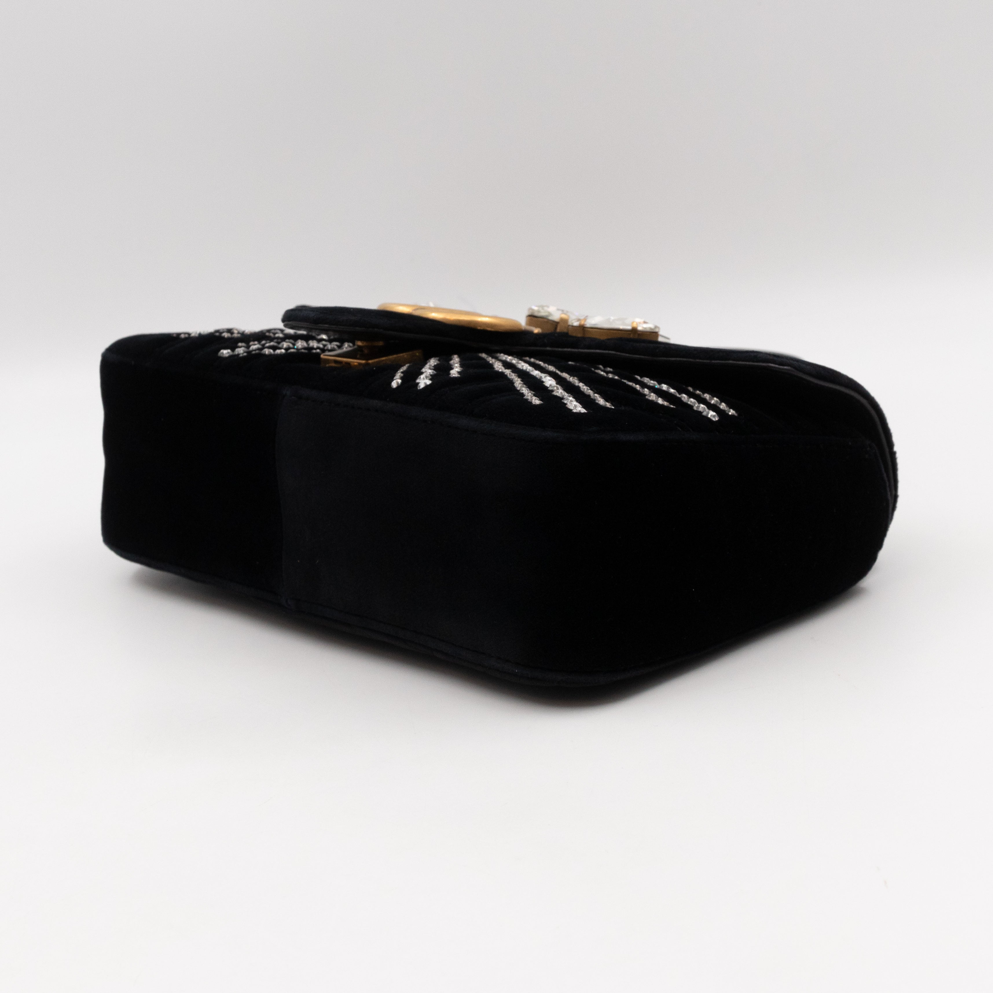 GG Marmont Small Flap Bag Black Velvet Crystals