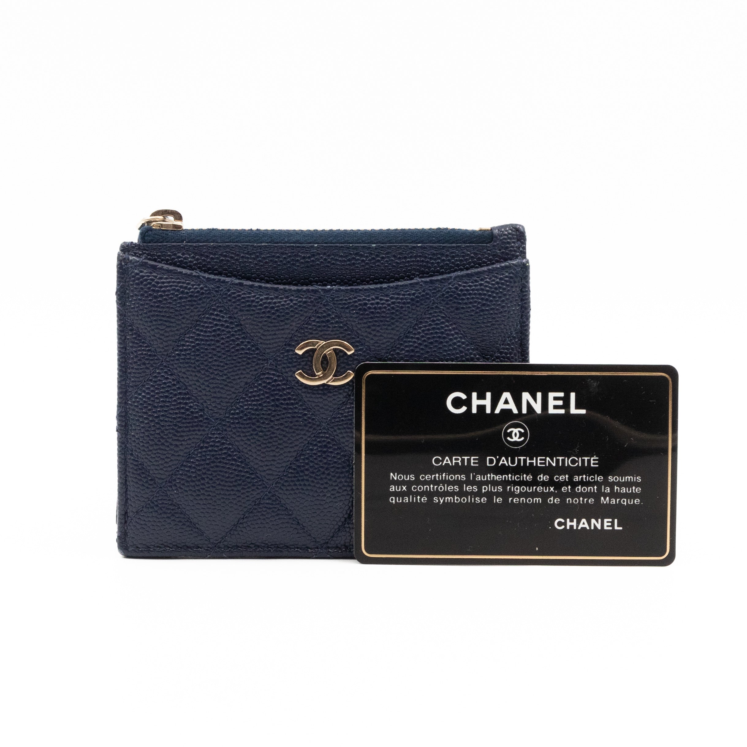 Zipped Card Holder Navy Blue Caviar Leather
