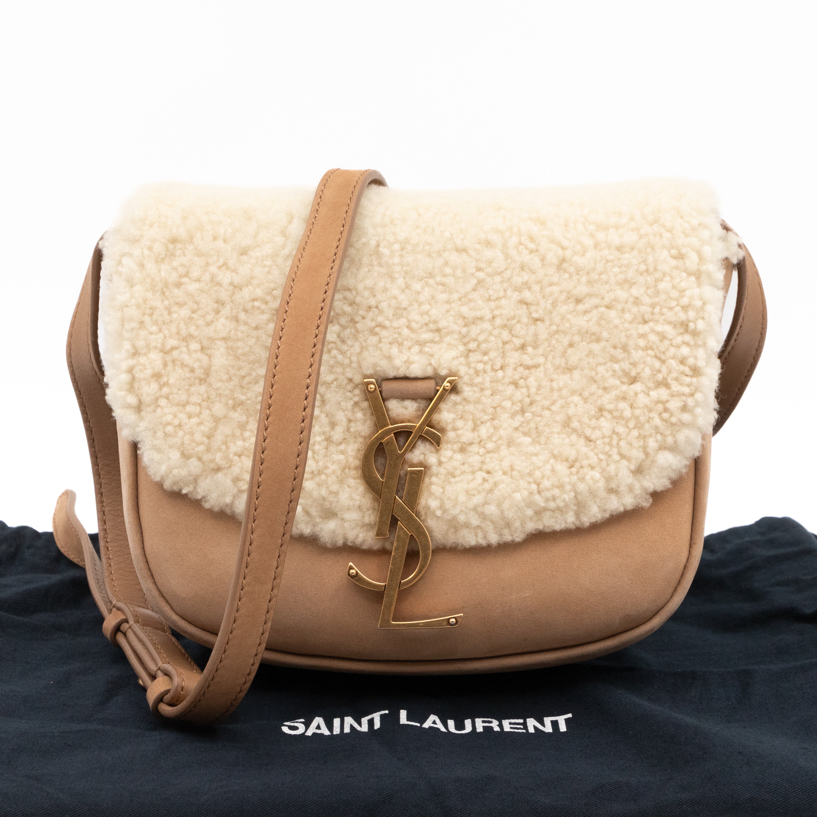 Saint Laurent Kaia Small Shoulder Bag Tan Suede Natural Shearling