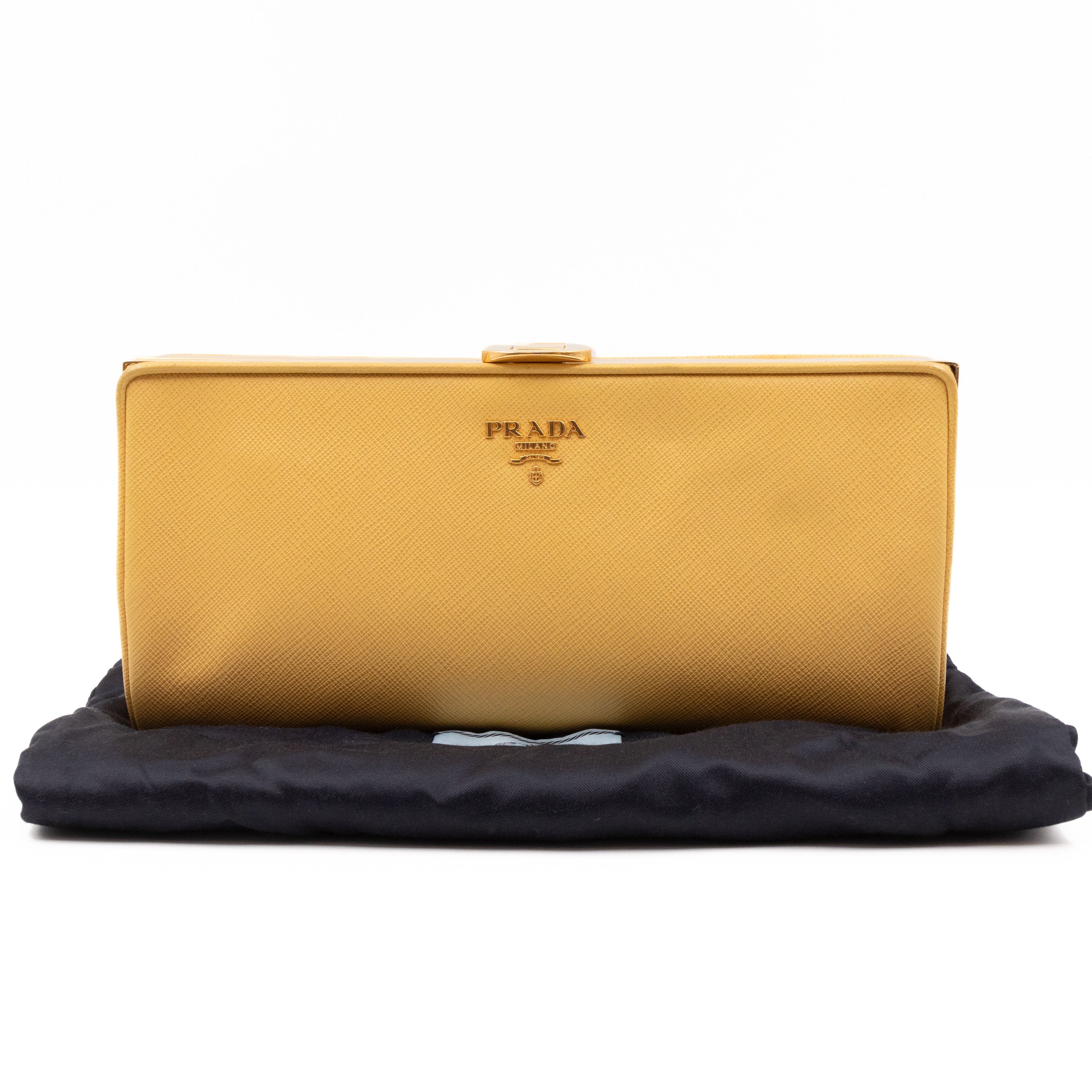 Frame Clutch Yellow Saffiano Leather