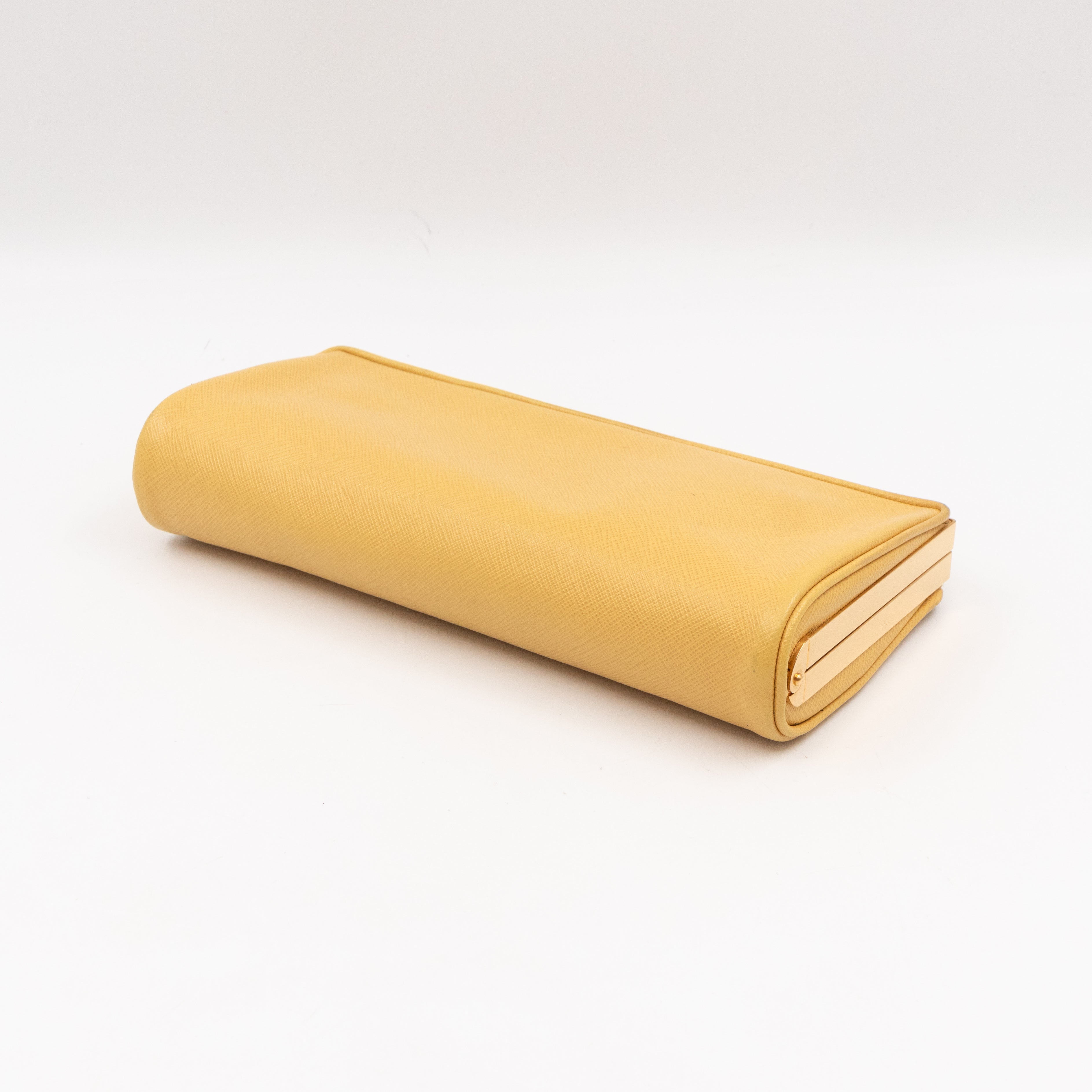 Frame Clutch Yellow Saffiano Leather