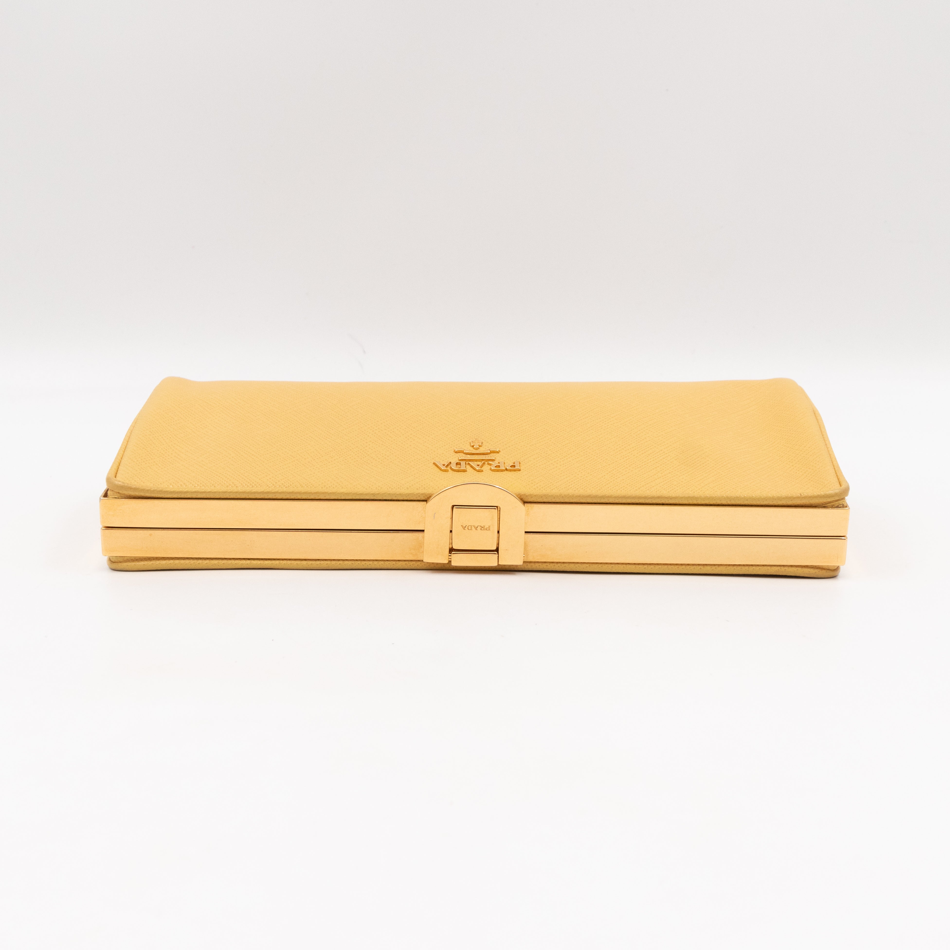 Frame Clutch Yellow Saffiano Leather